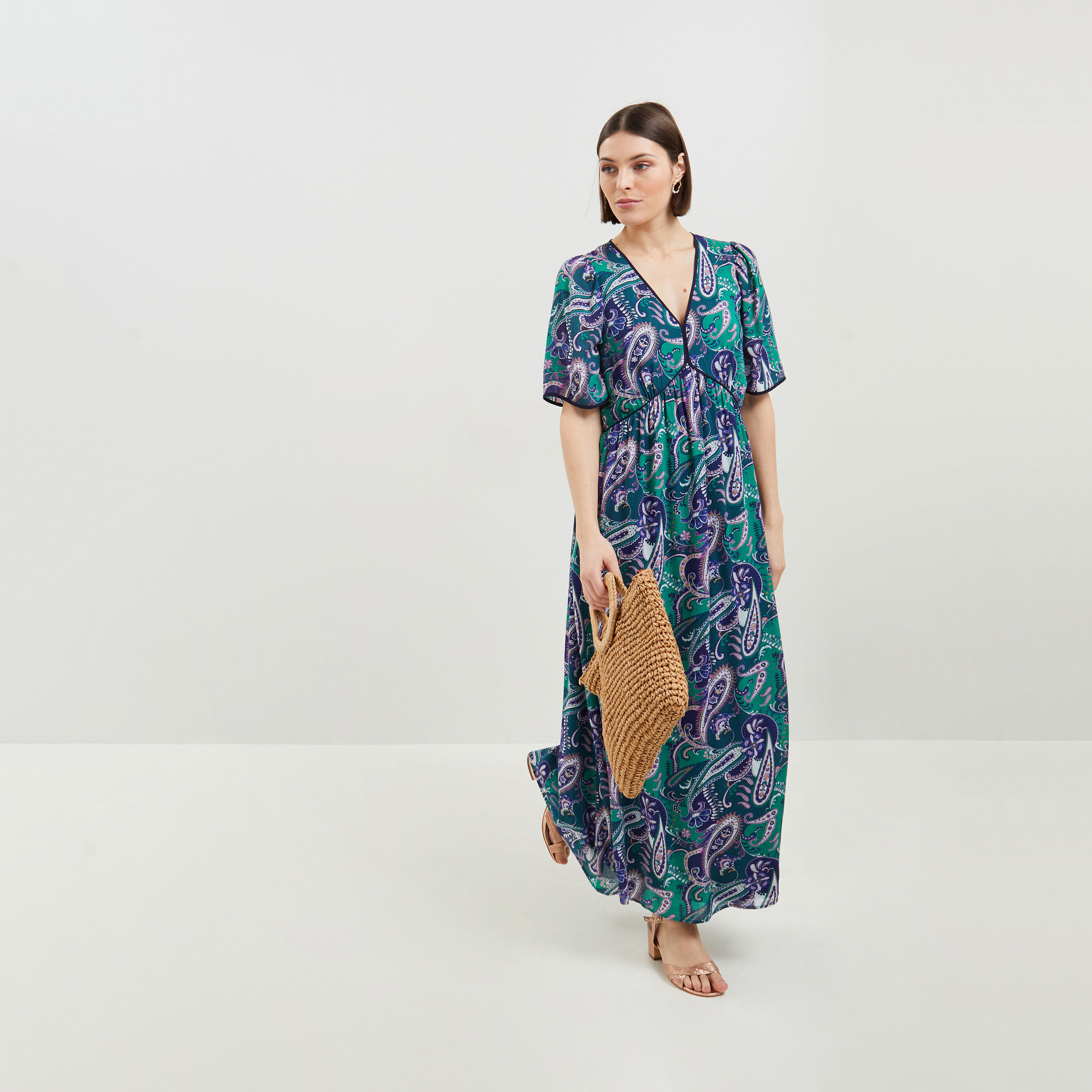 Robe longue imprim&eacute;e femme