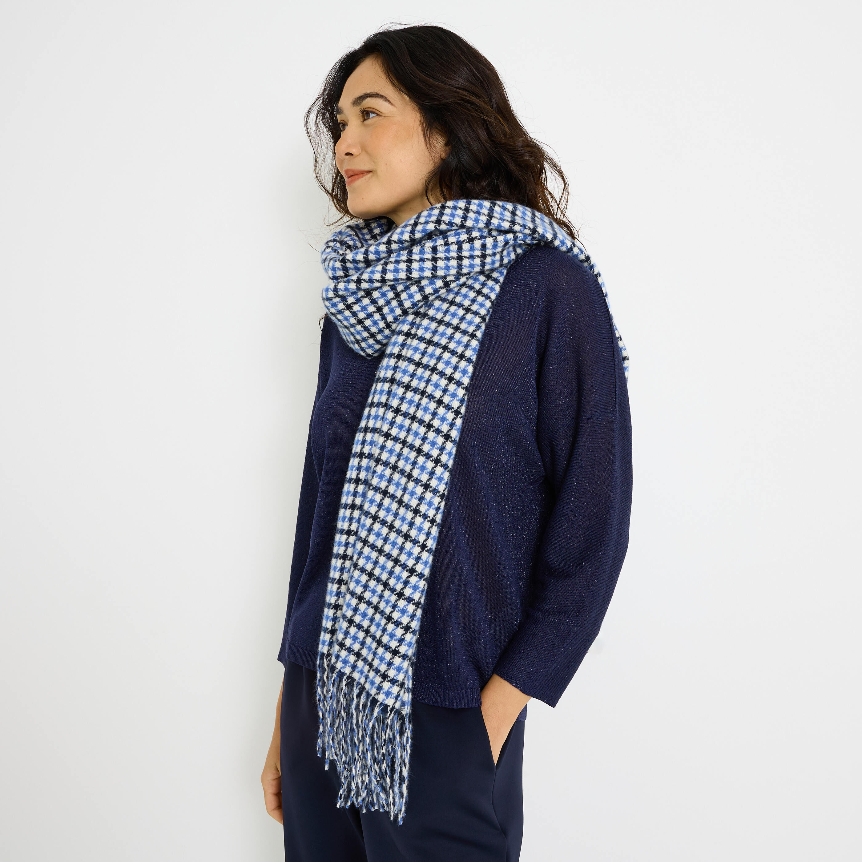 Echarpe motif pied-de-poule femme