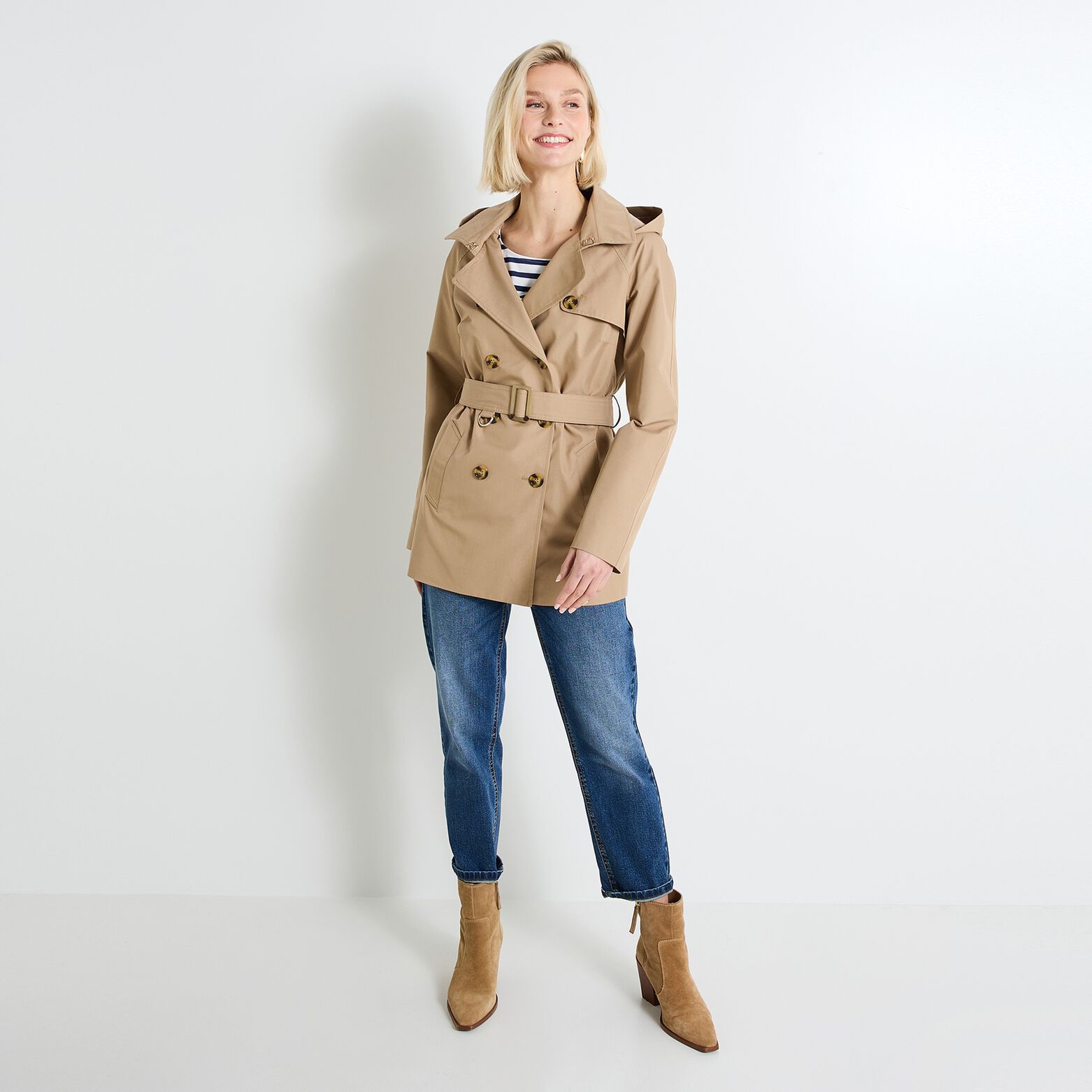 Trench à capuche amovible femme