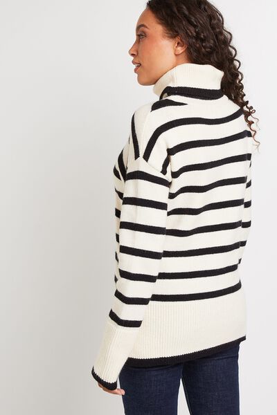 Pull col roulé marinière femme