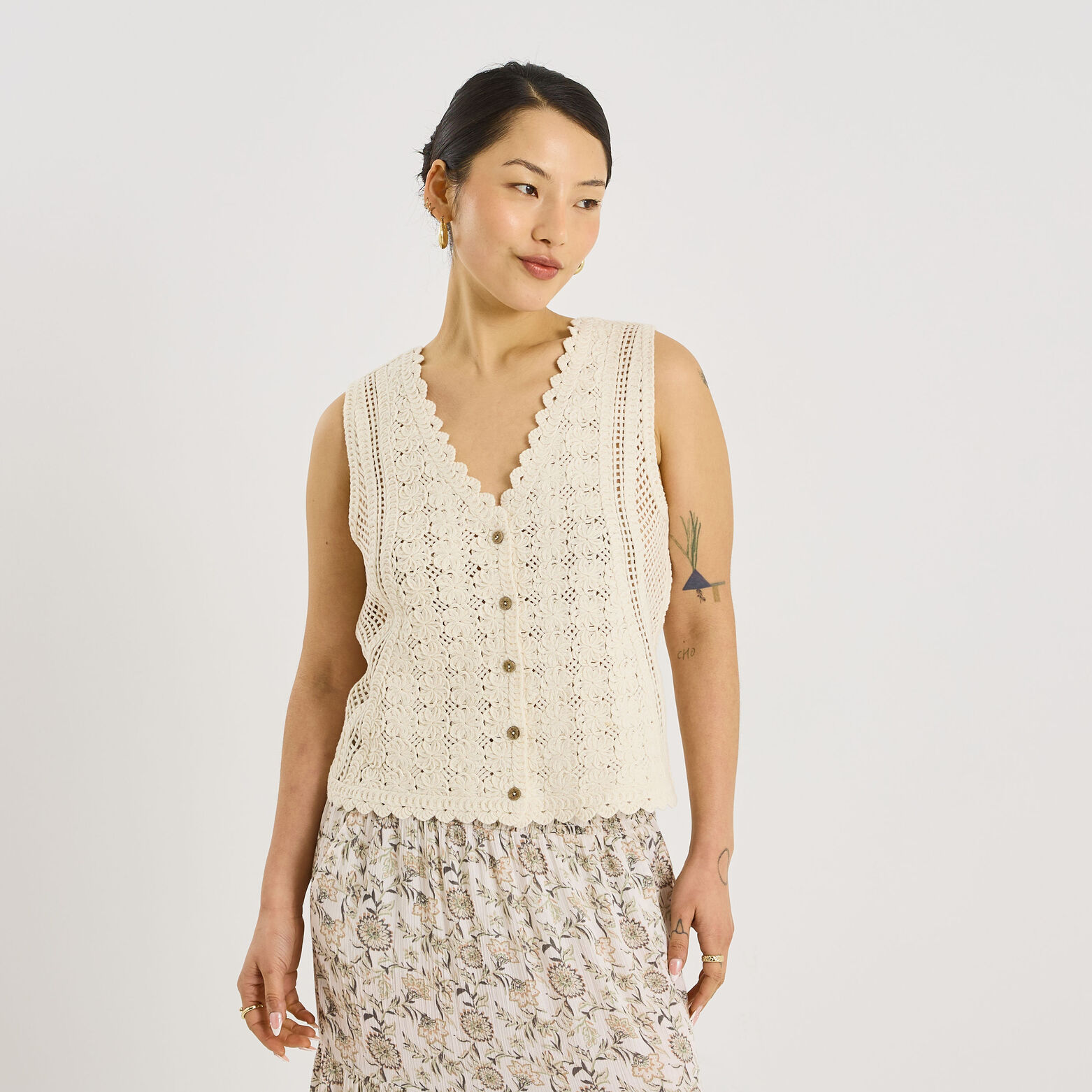 Gilet Sans Manches Crochet Femme ECRU Graindemalice gilet-sans-manches-crochet-femme-ecru-graindemalice