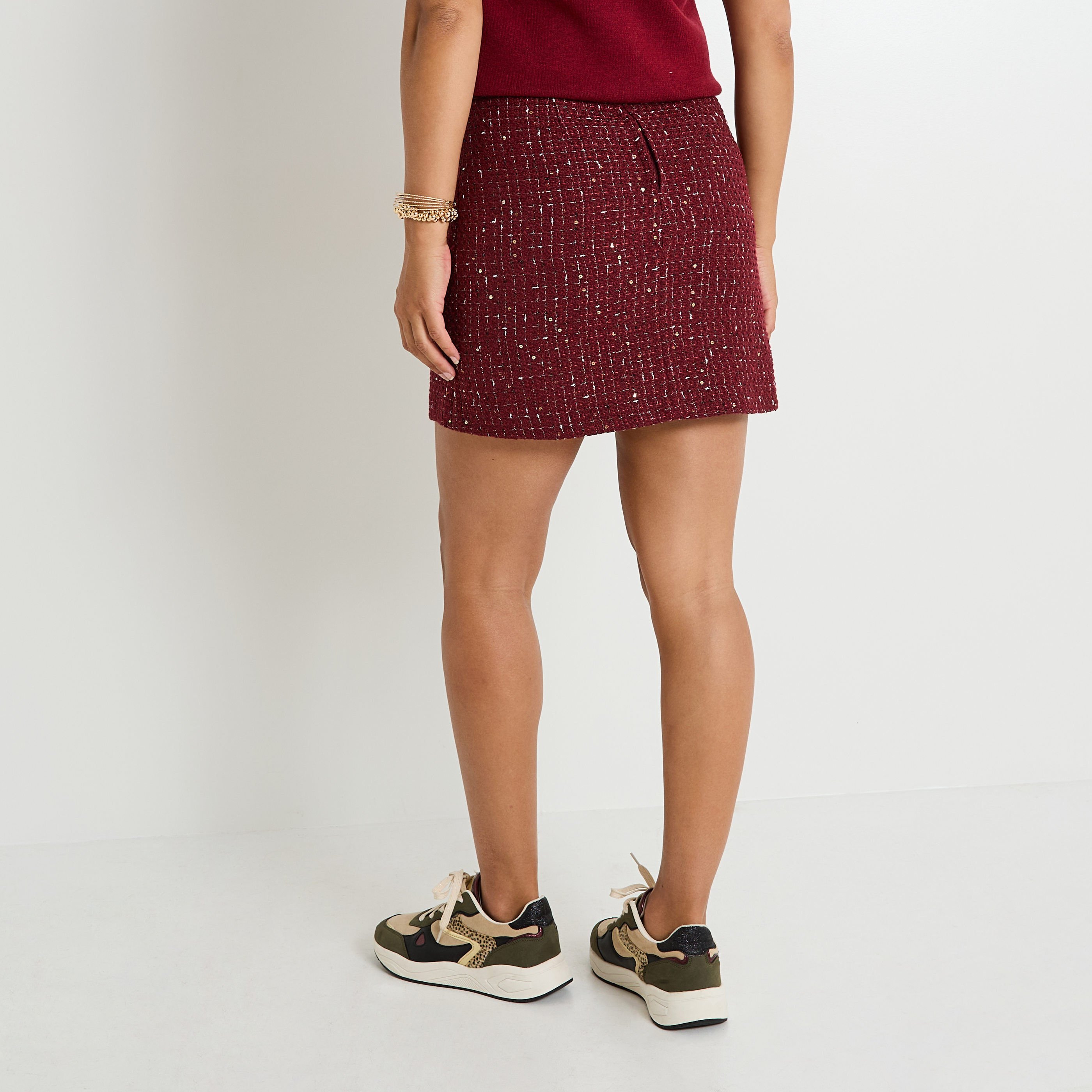 Jupe trap&egrave;ze courte en tweed