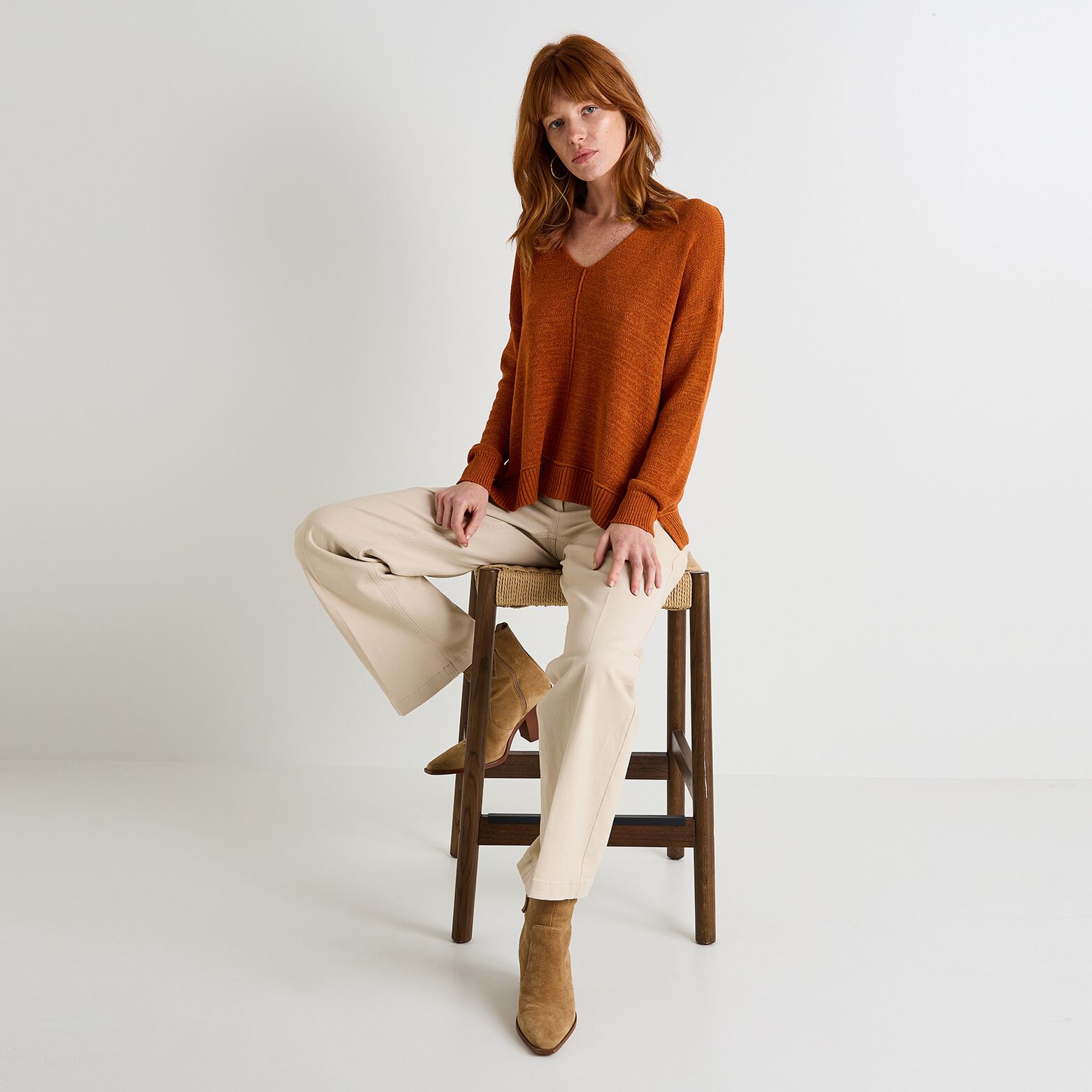 Pull col V femme