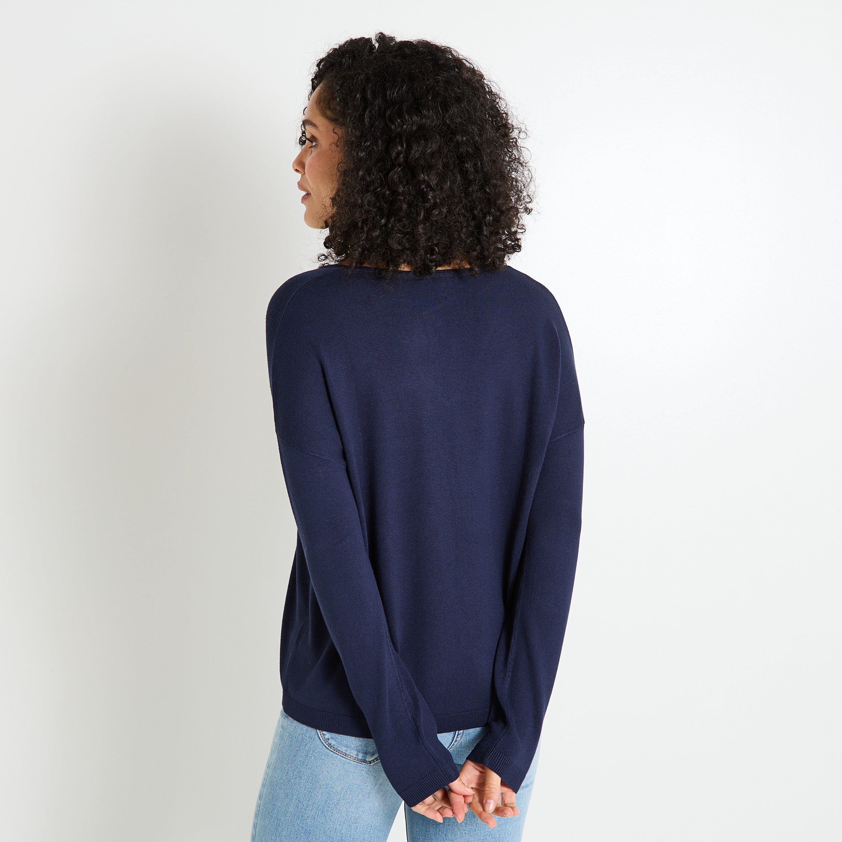 Pull col V manches longues femme