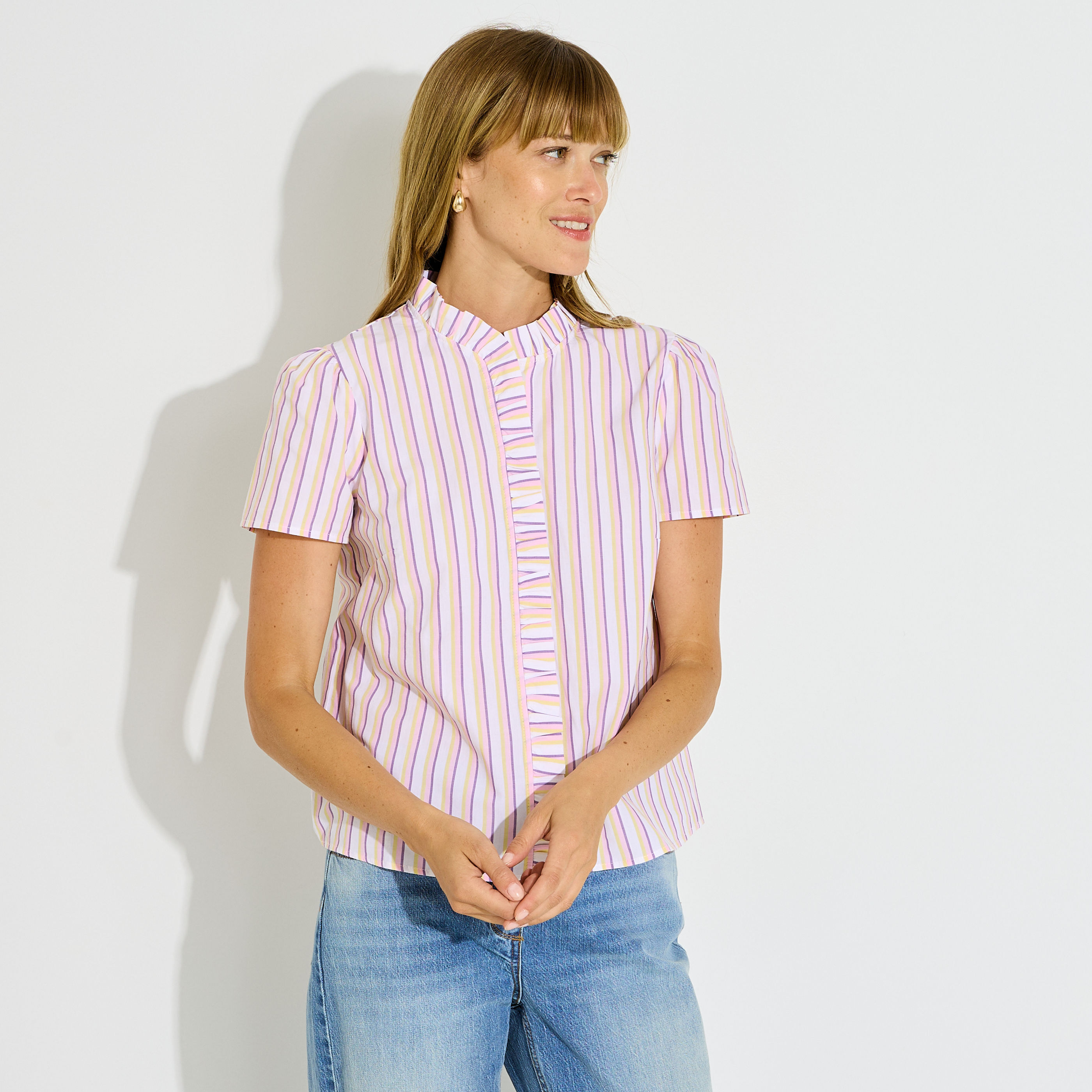 Chemise ray&eacute;e &agrave; volants femme