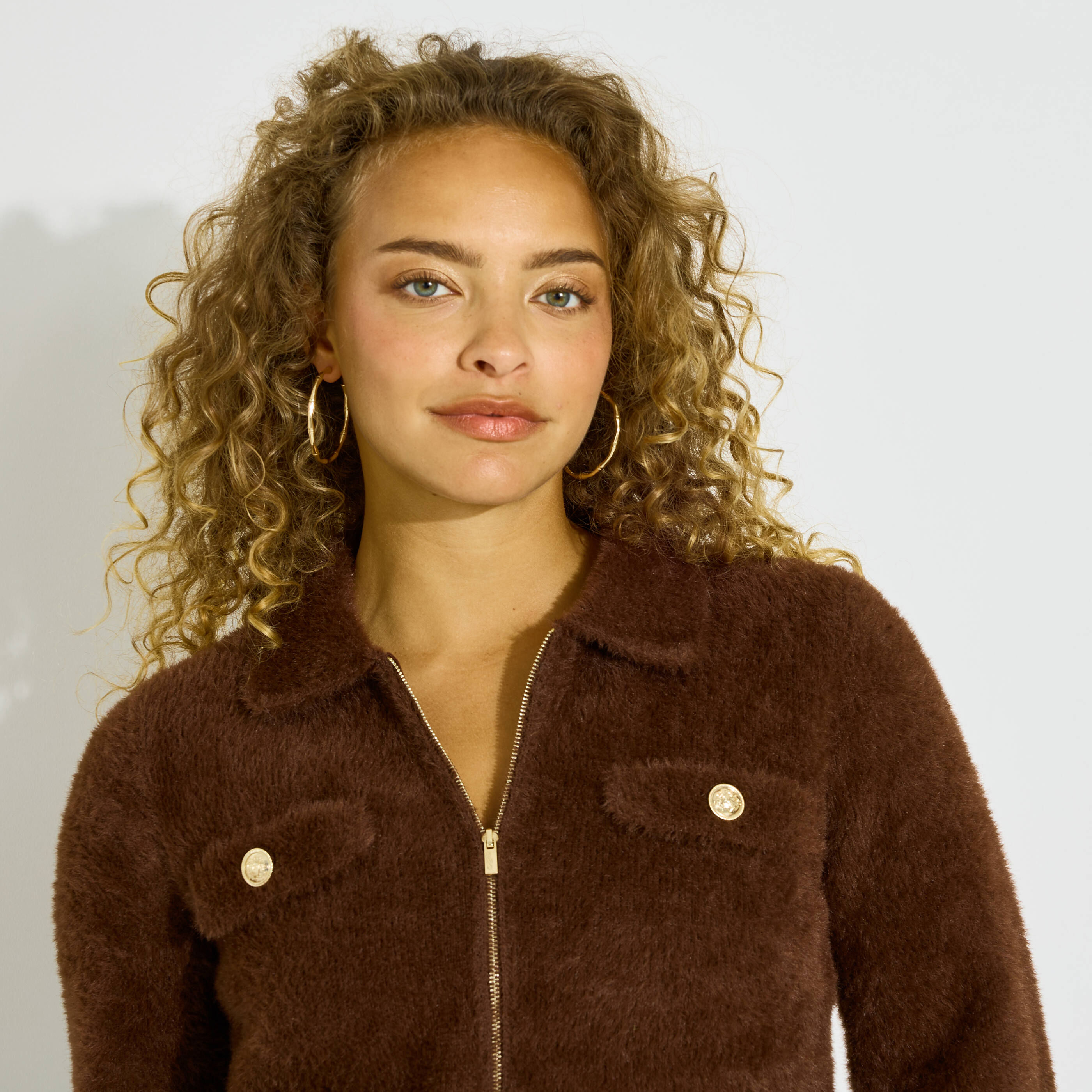 Gilet fluffy col chemise femme