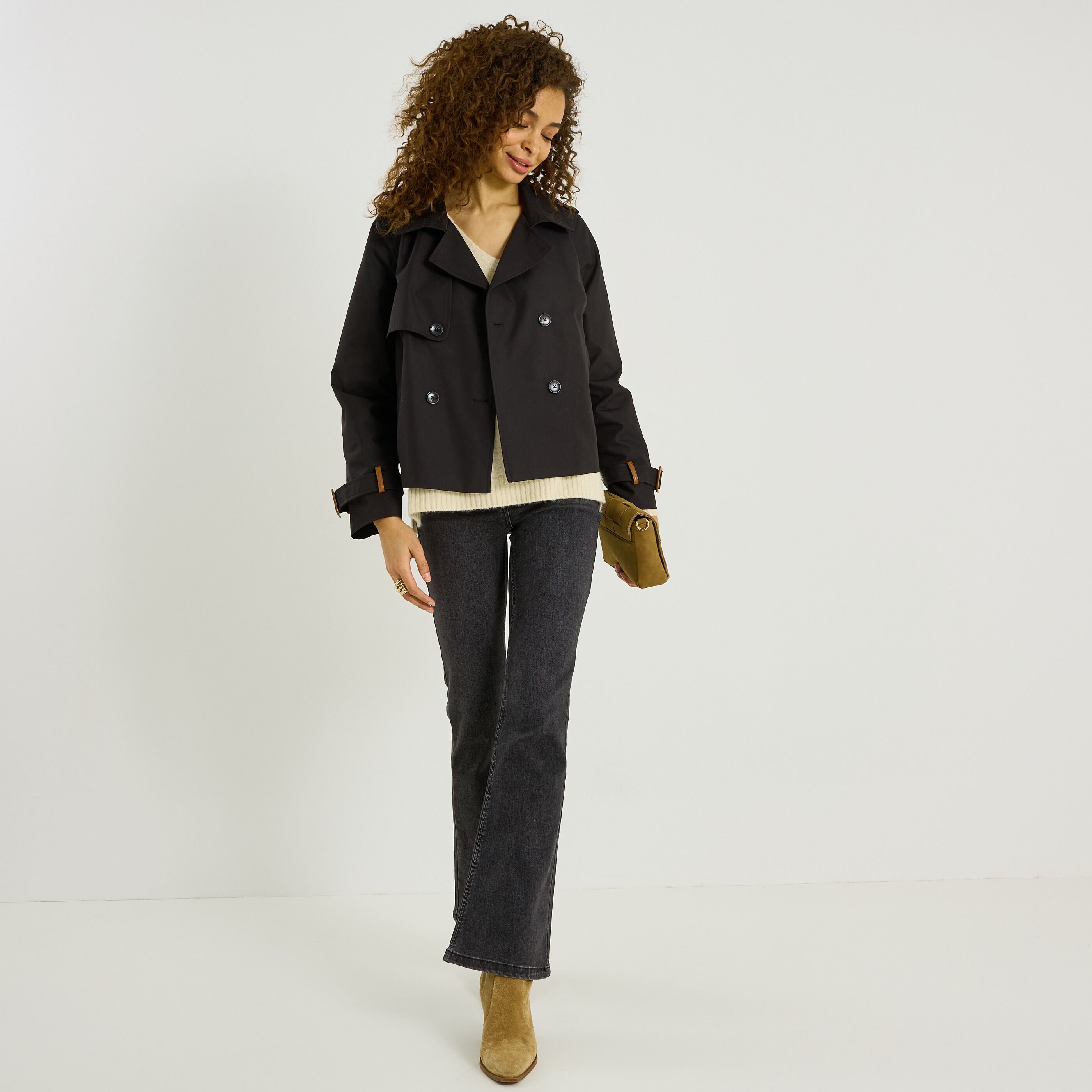 Trench court double boutonnage femme