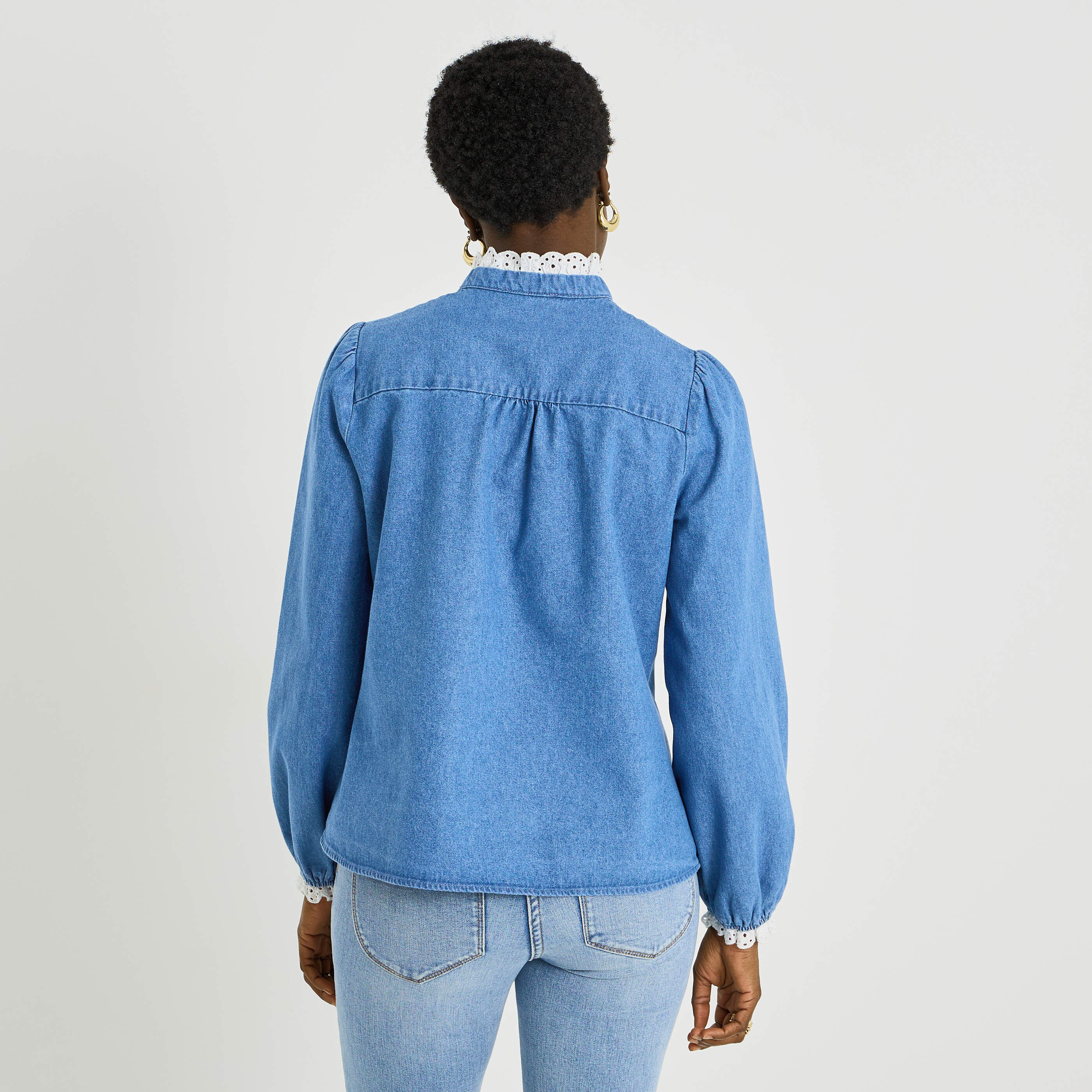 Chemise en denim et volants femme