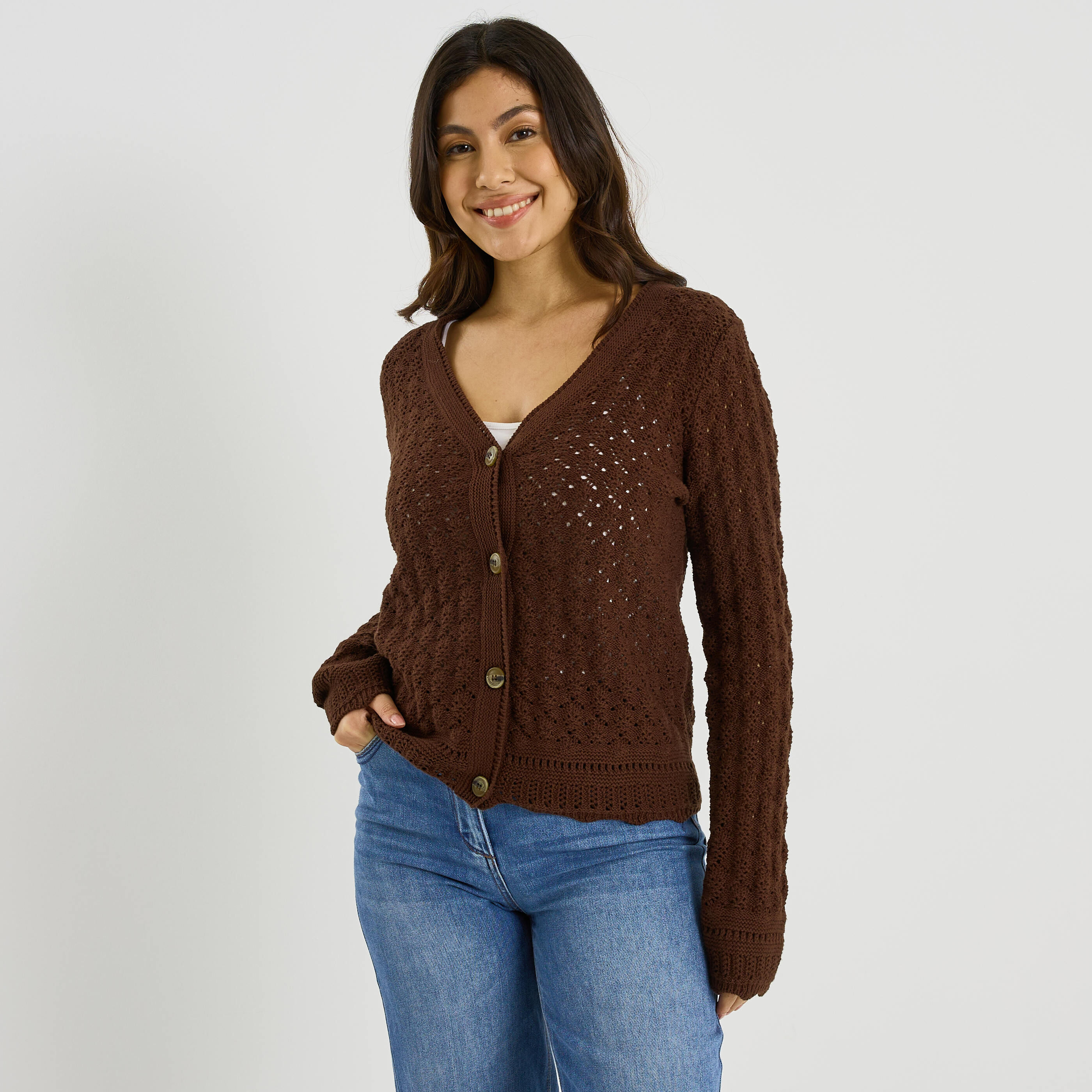 Gilet &agrave; boutons col V femme