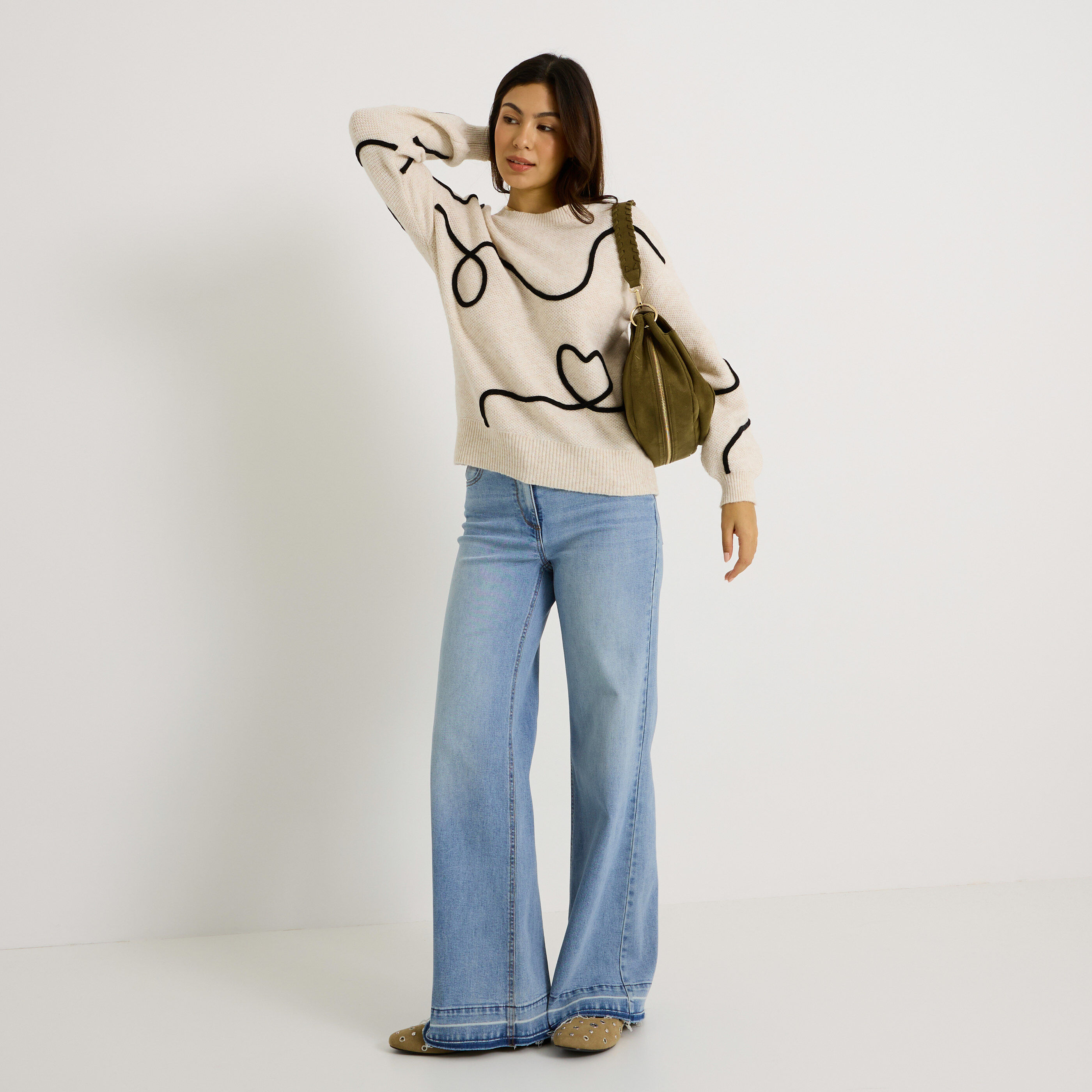 Pull col rond cording femme