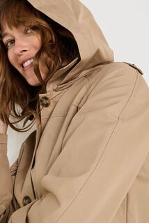 Trench mi-long à capuche femme