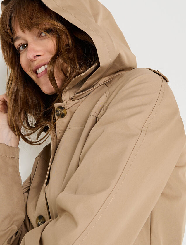 Trench mi-long à capuche femme