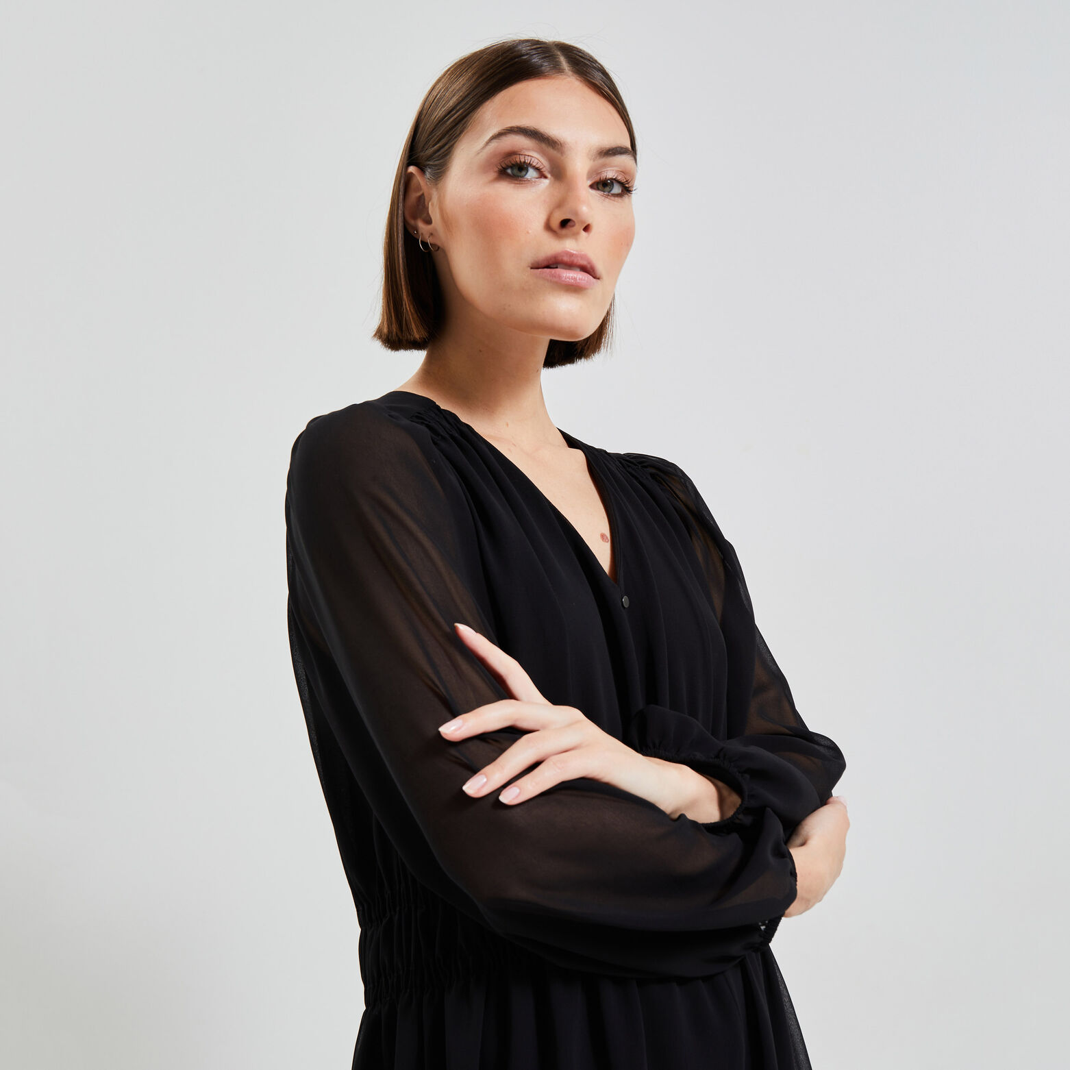 Robe voile manches longues femme