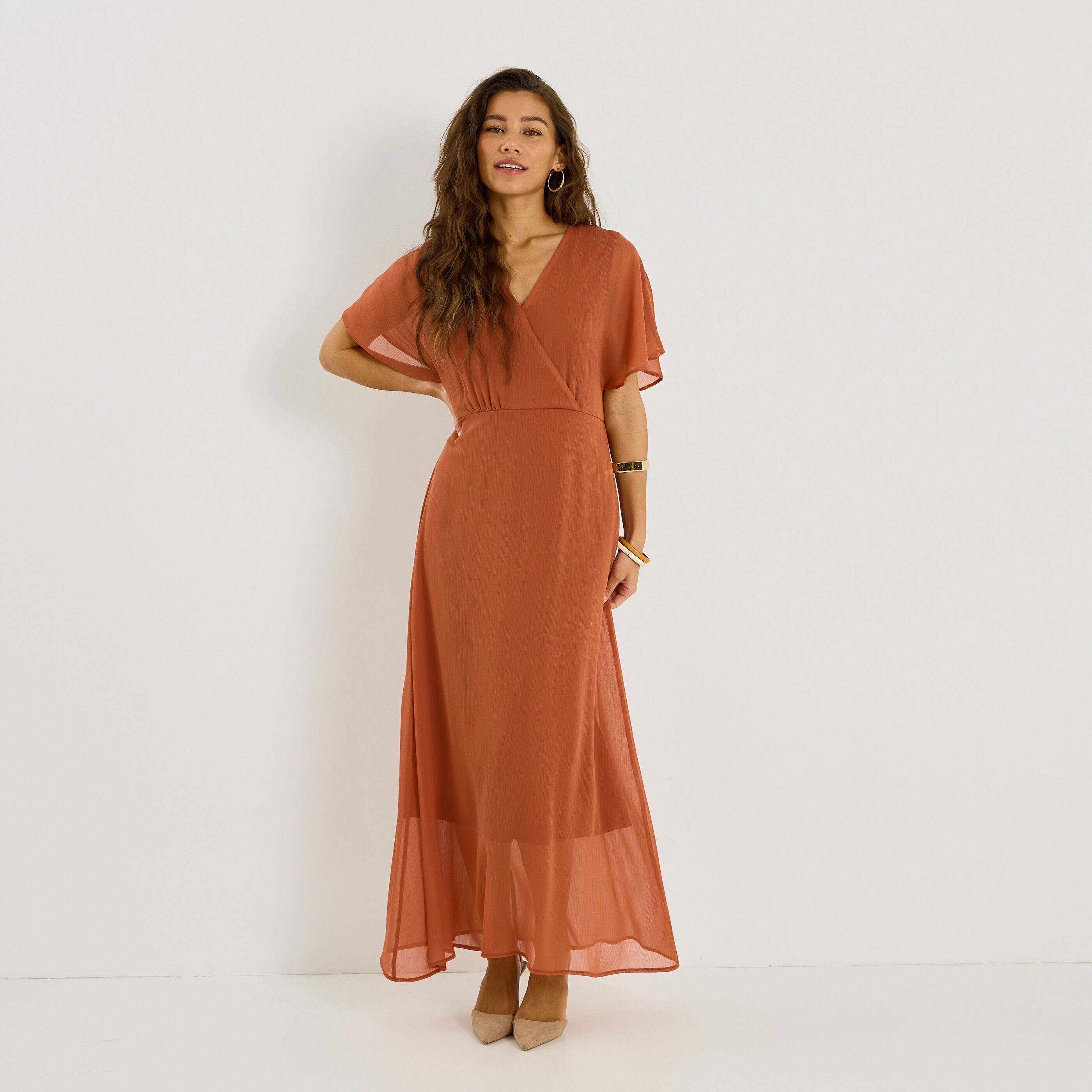 Robe longue voile cache-c&oelig;ur 
