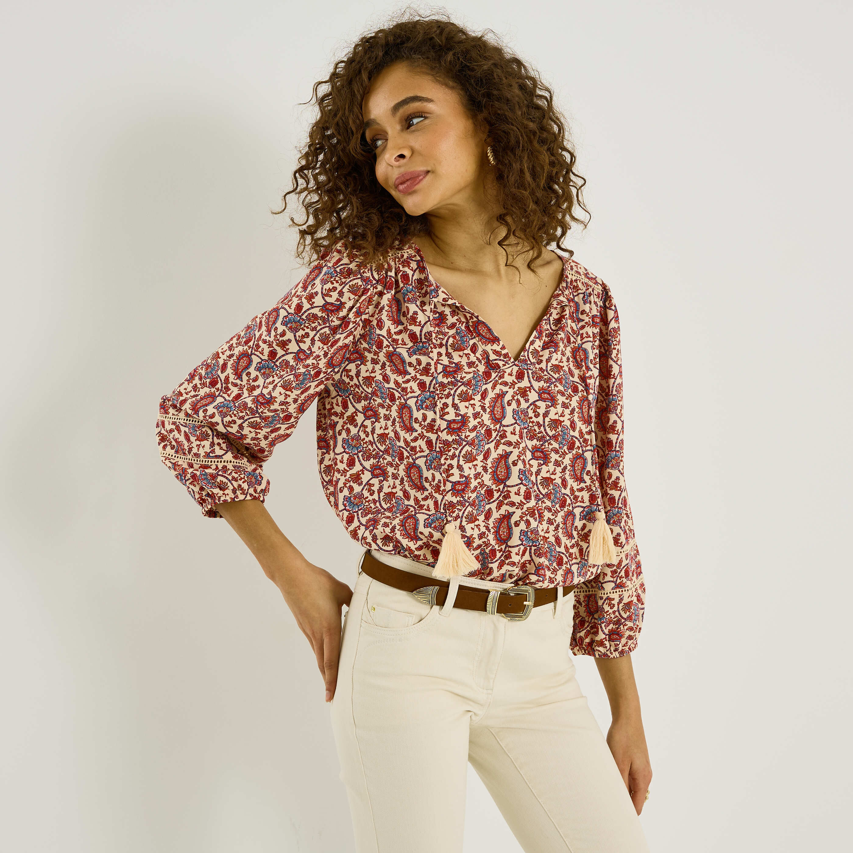 Blouse imprim&eacute; cachemire femme