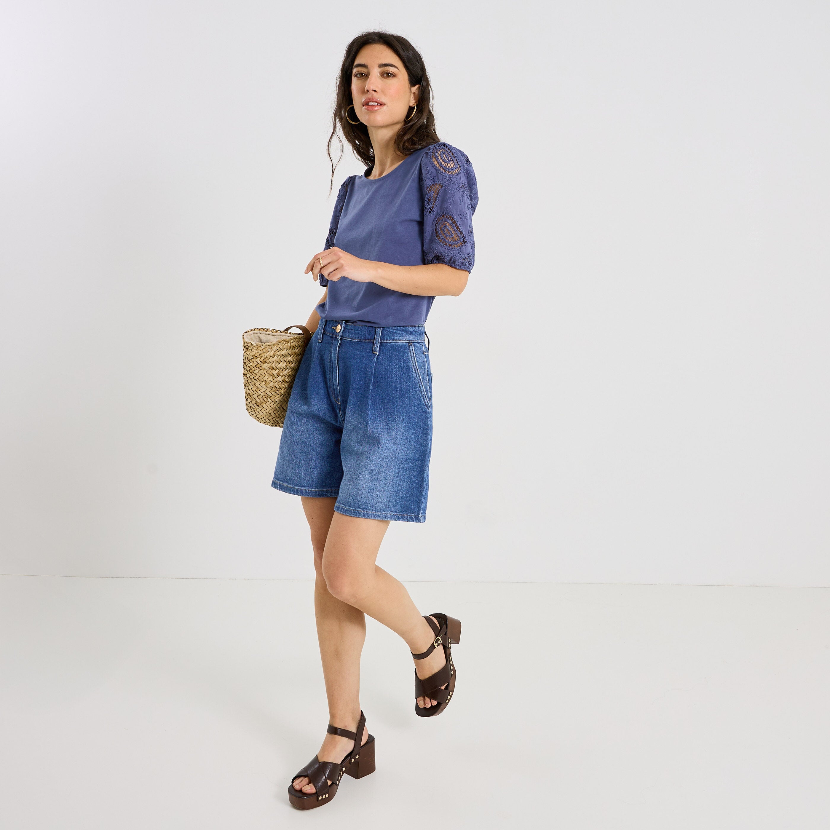 T-shirt manches broderie anglaise femme