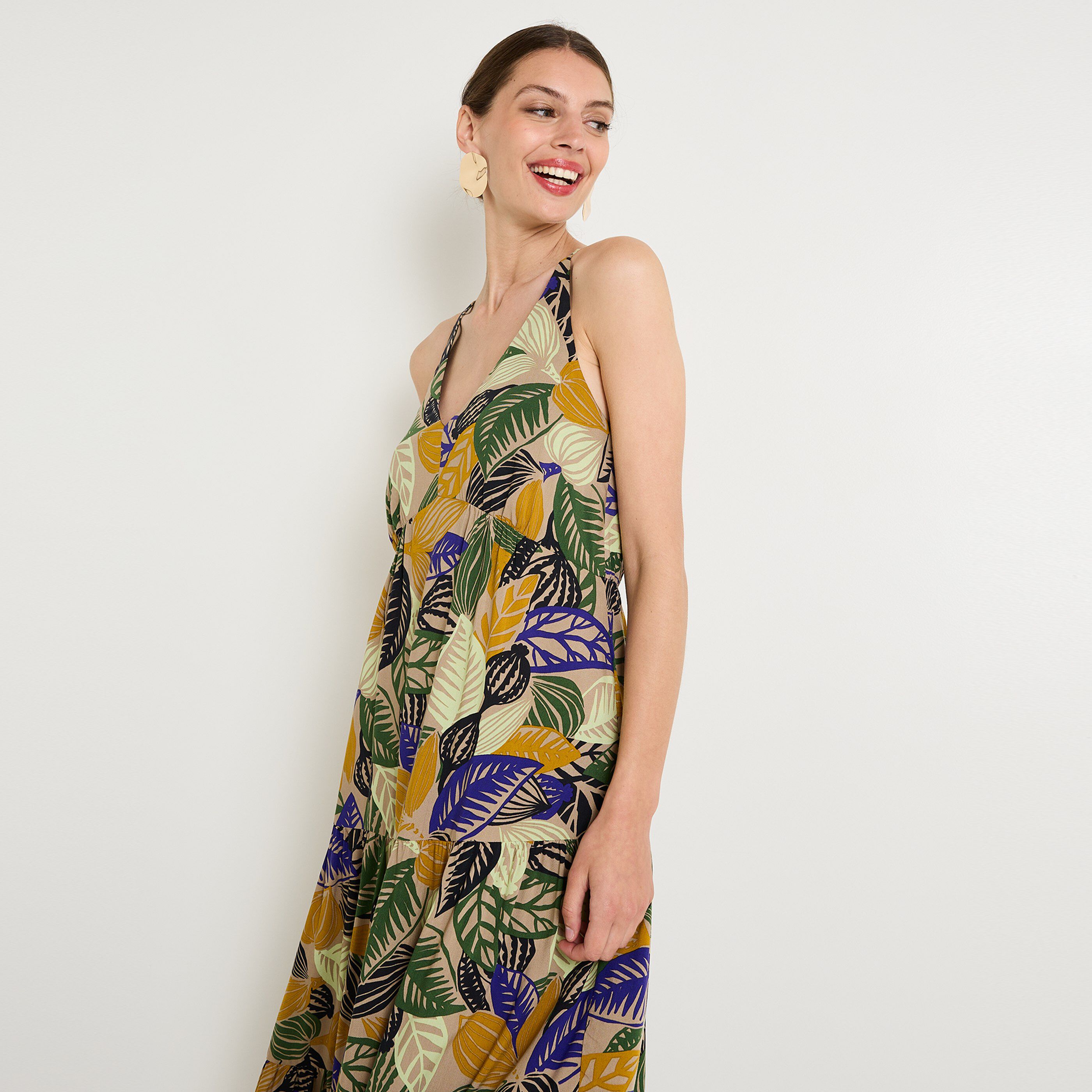 Robe longue imprim&eacute;e femme