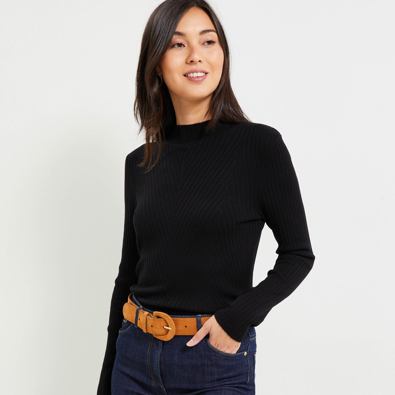 Pull fin côtelé femme