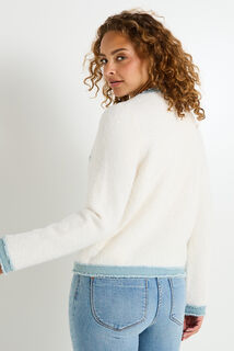 Gilet fluffy détail en denim femme