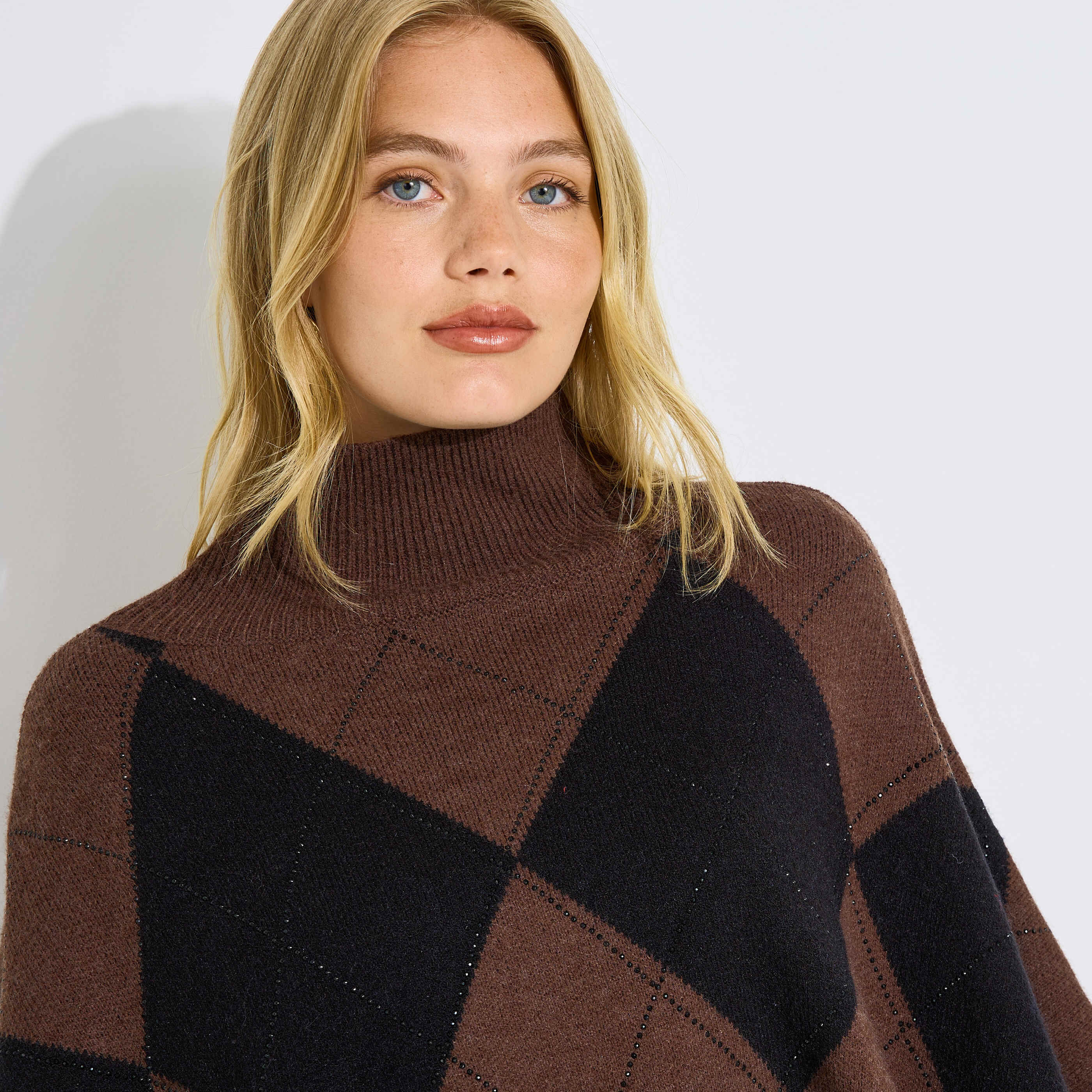 Poncho motif argyle avec sequins femme