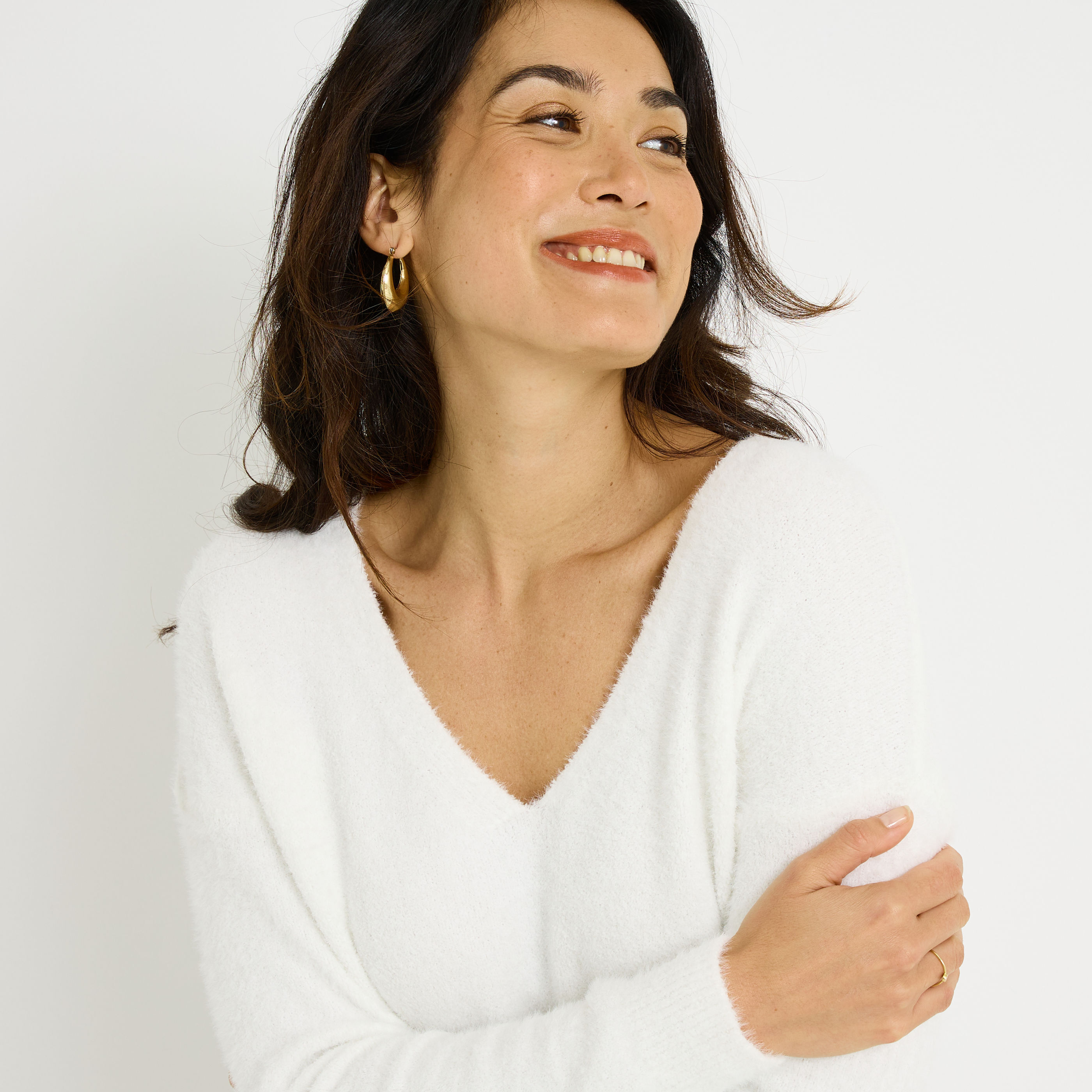 Pull fluffy &agrave; col V femme