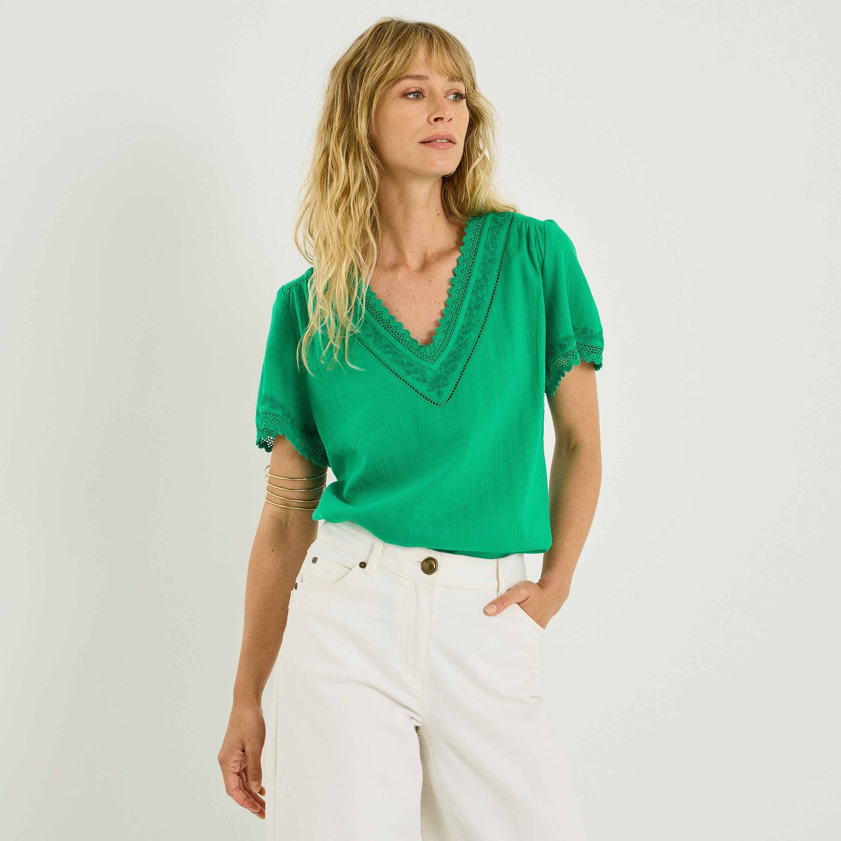 Blouse col V femme