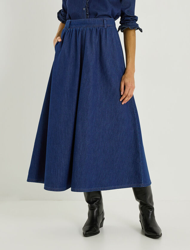 Jupe longue &eacute;vas&eacute;e en denim