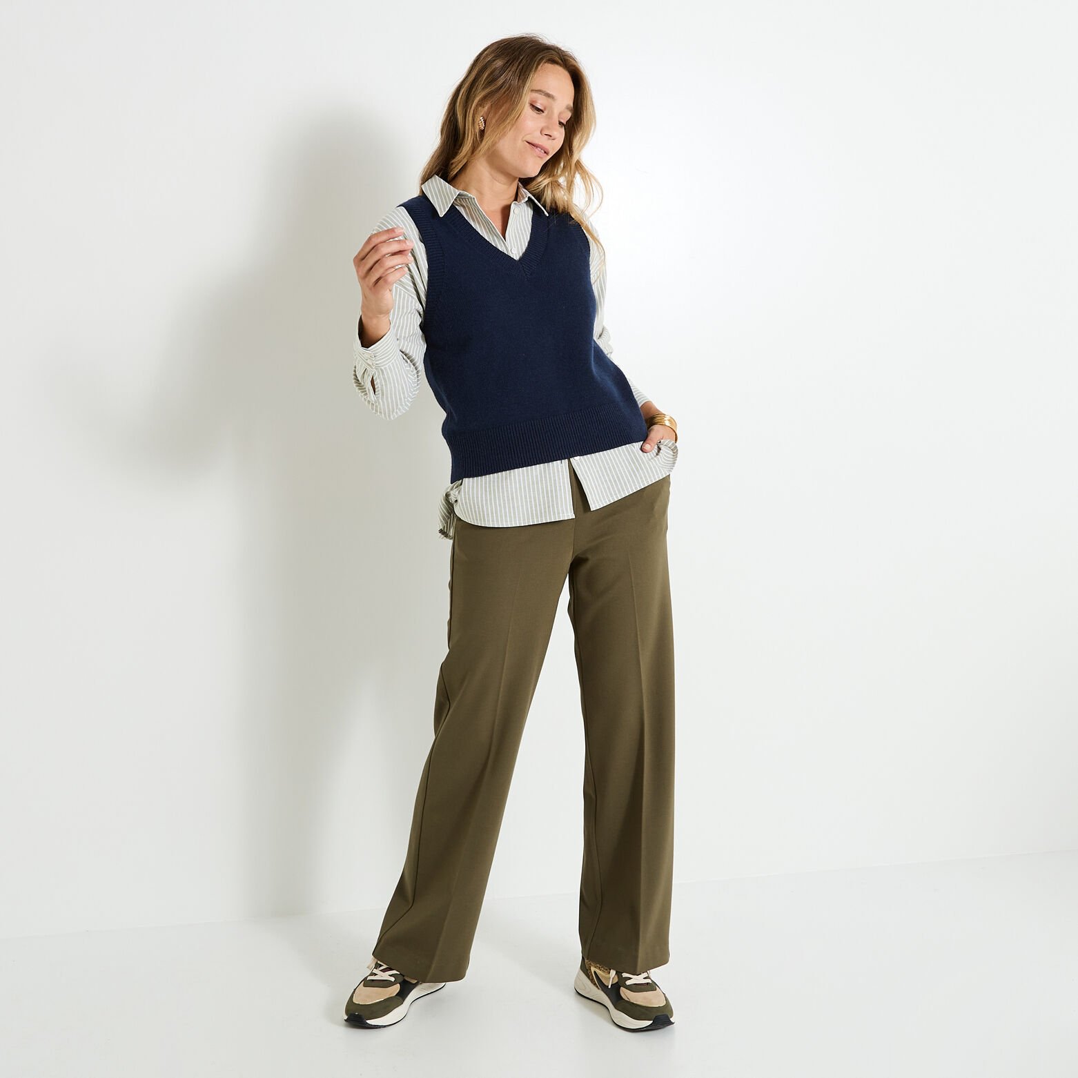 Pantalon large en maille femme