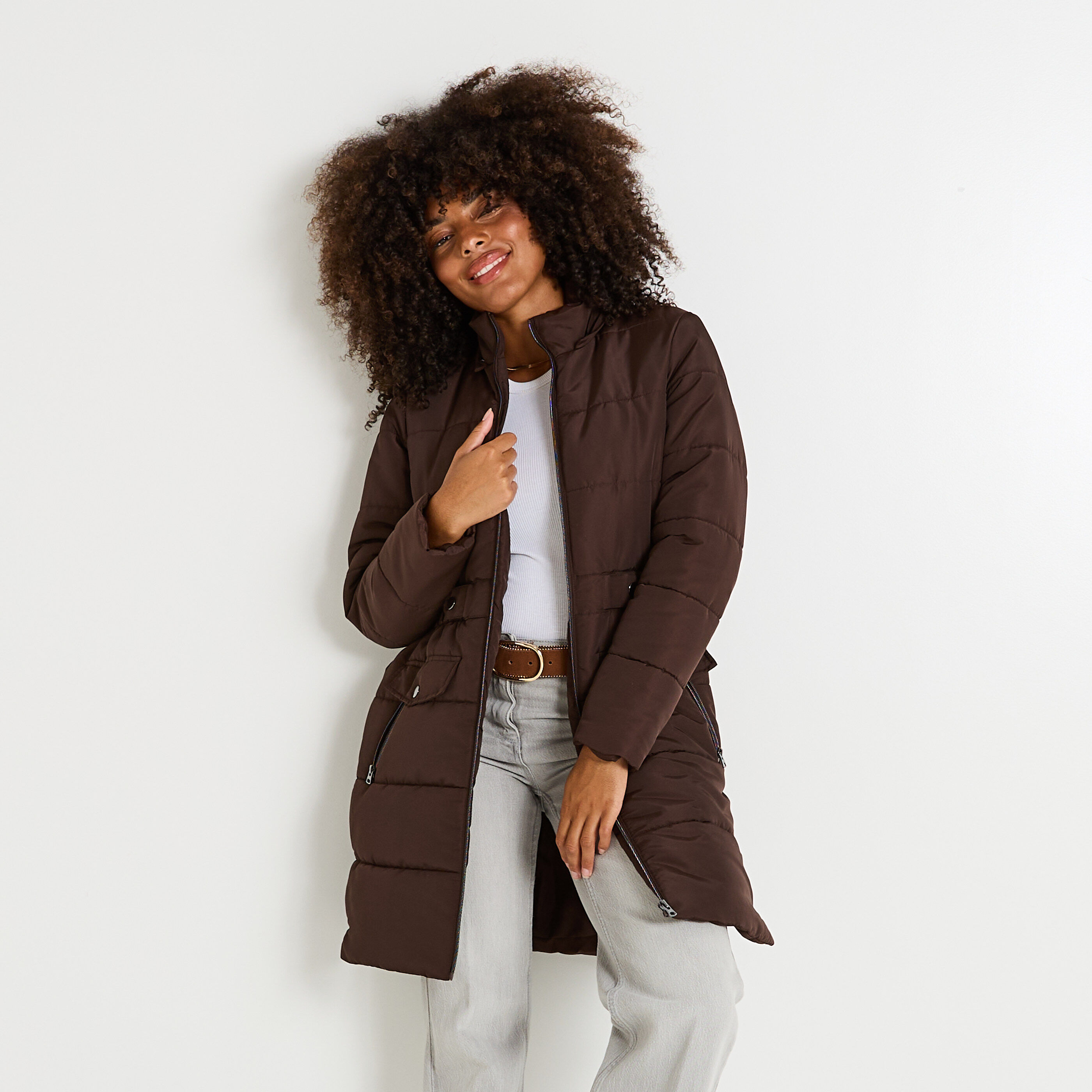 Doudoune longue &agrave; capuche amovible femme