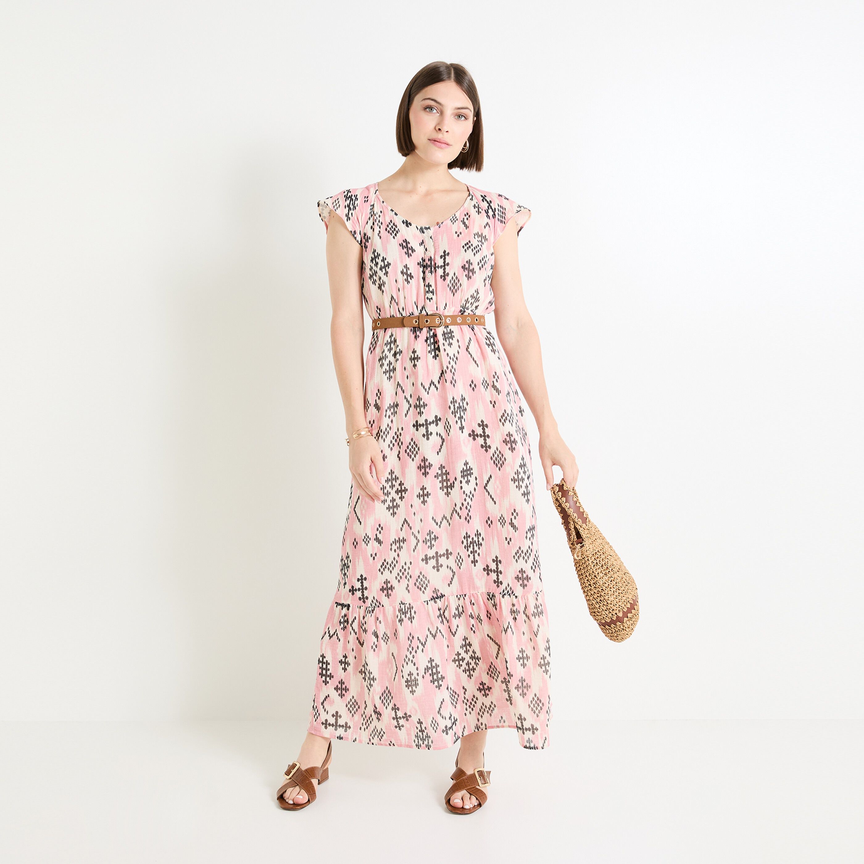 Robe longue imprim&eacute;e femme