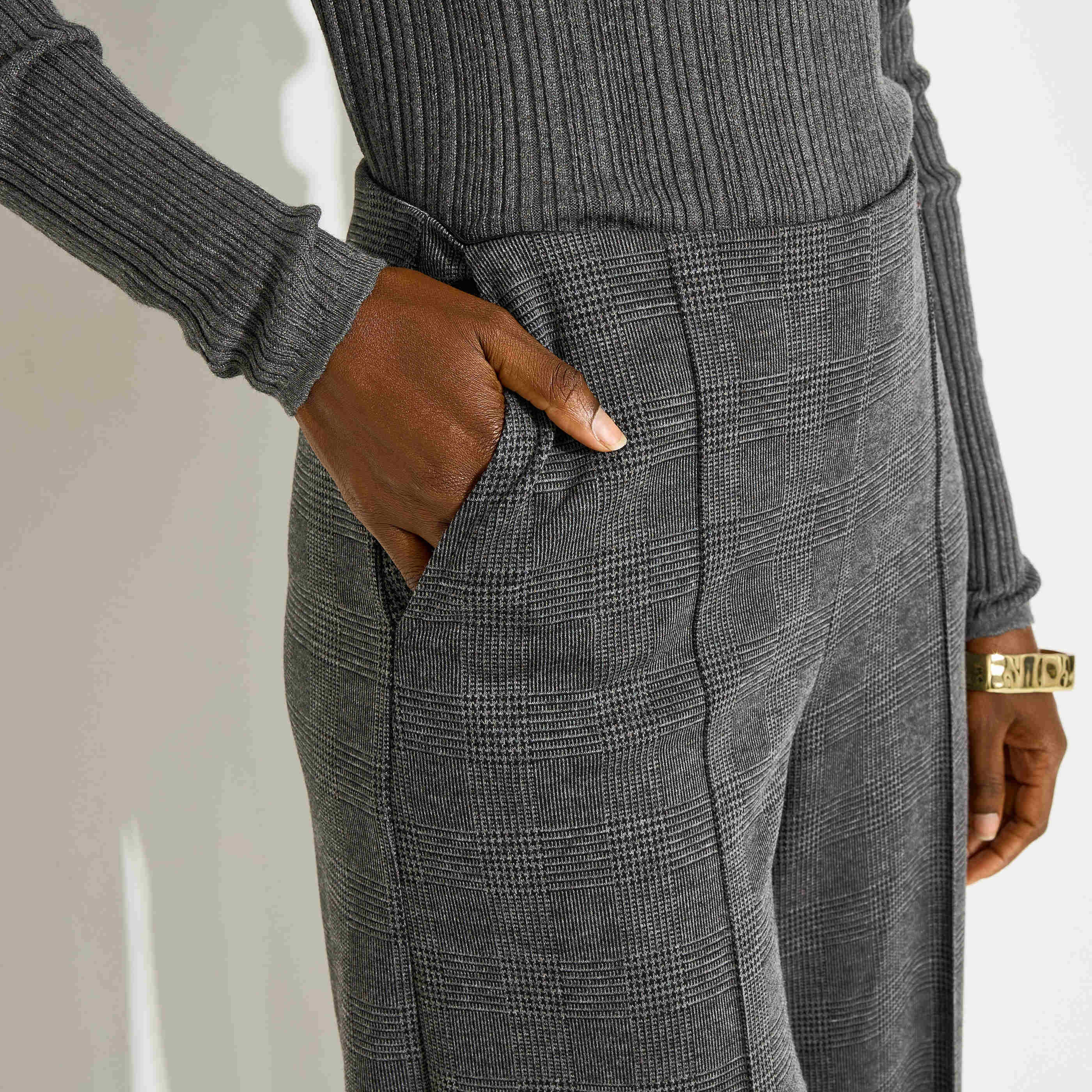 Pantalon large &agrave; carreaux femme