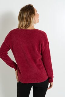 Pull fluffy à col V femme