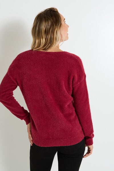 Pull fluffy à col V femme