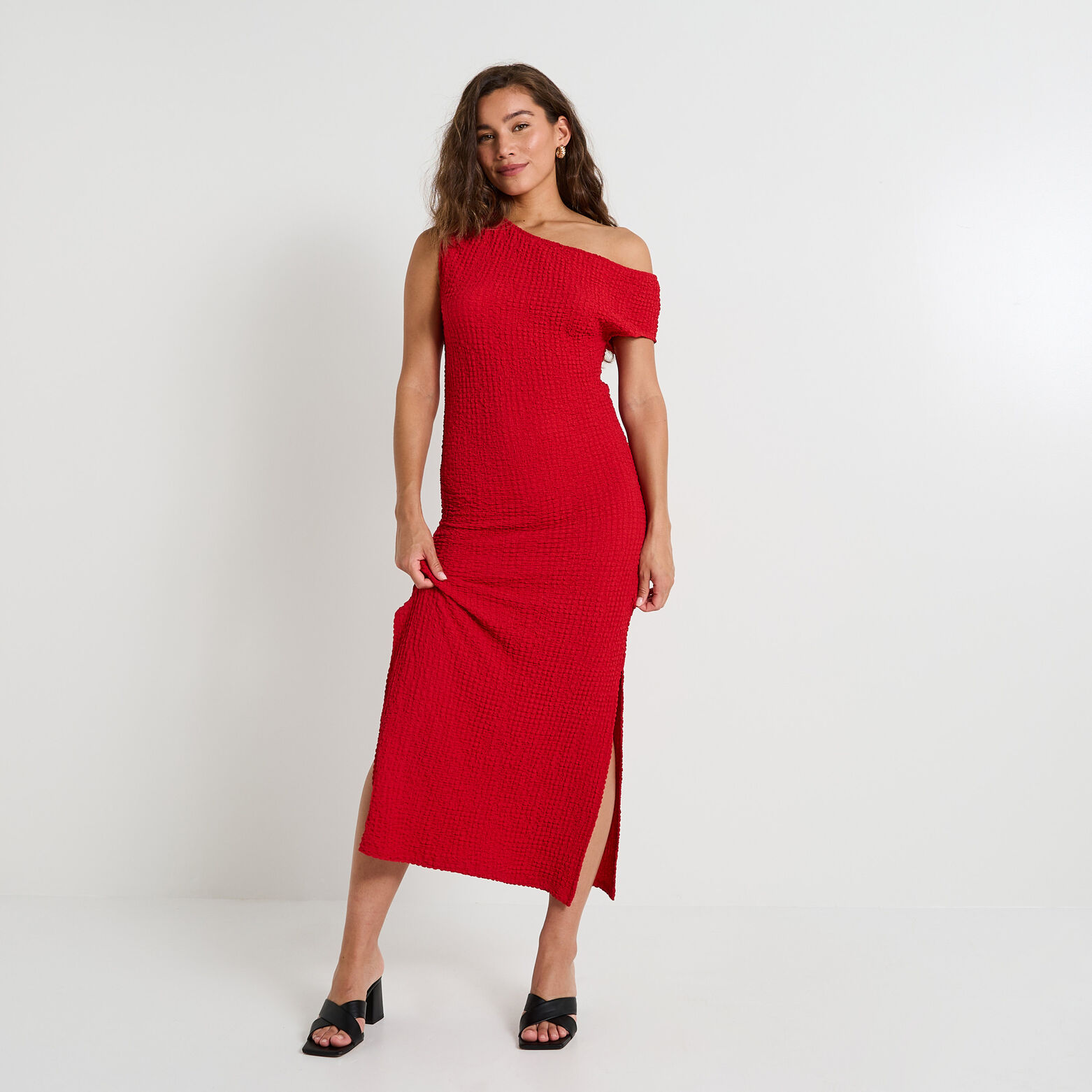 Robe longue en maille gaufrée