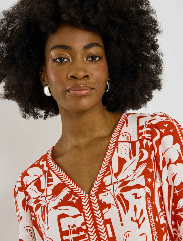 Blouse imprim&eacute;e col V femme