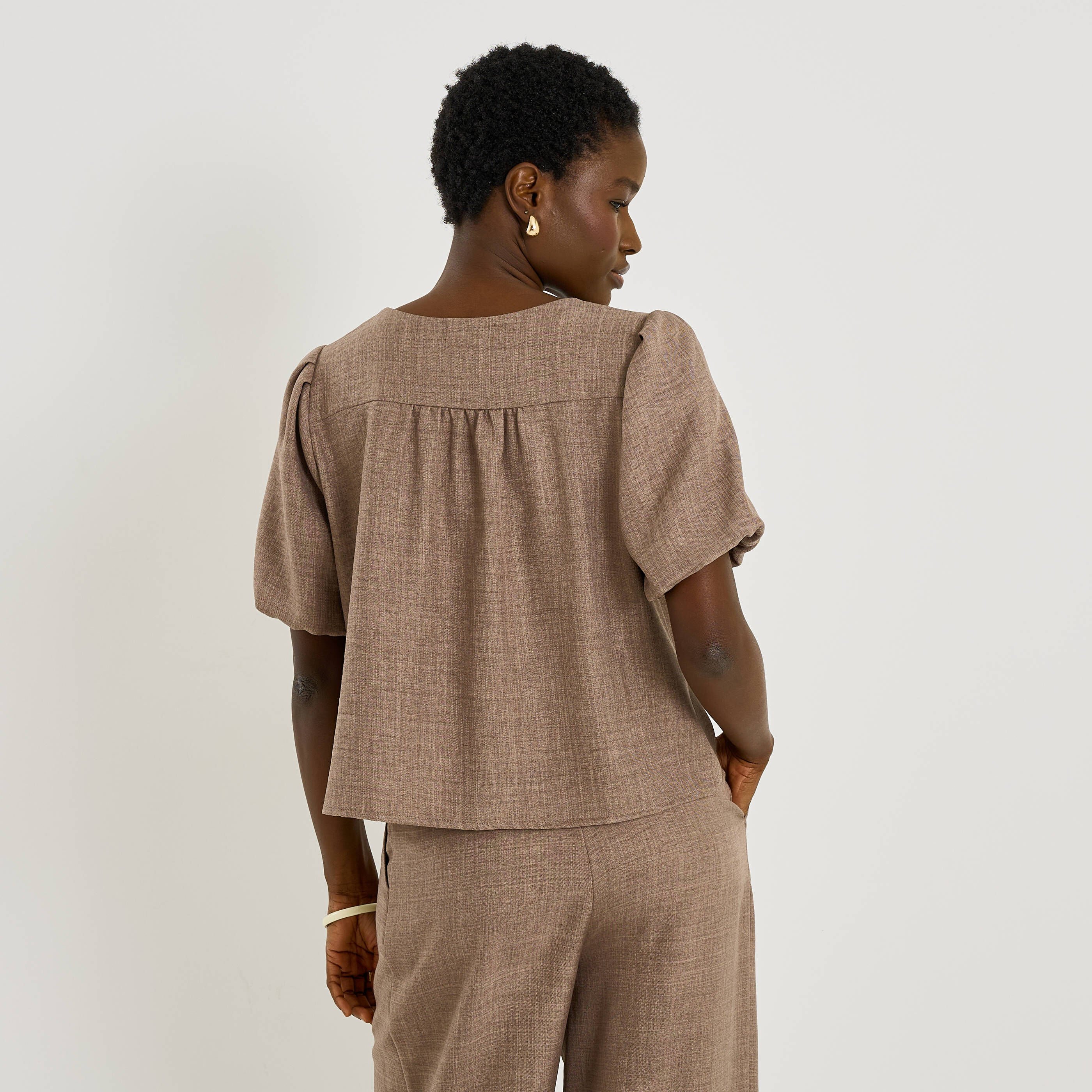 Chemise col rond manches ballon femme