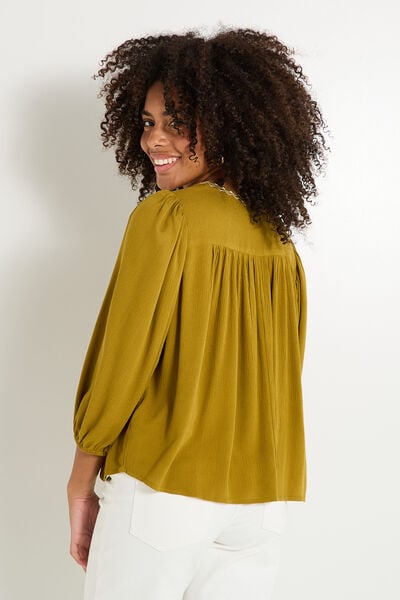 Chemise col rond brodée femme
