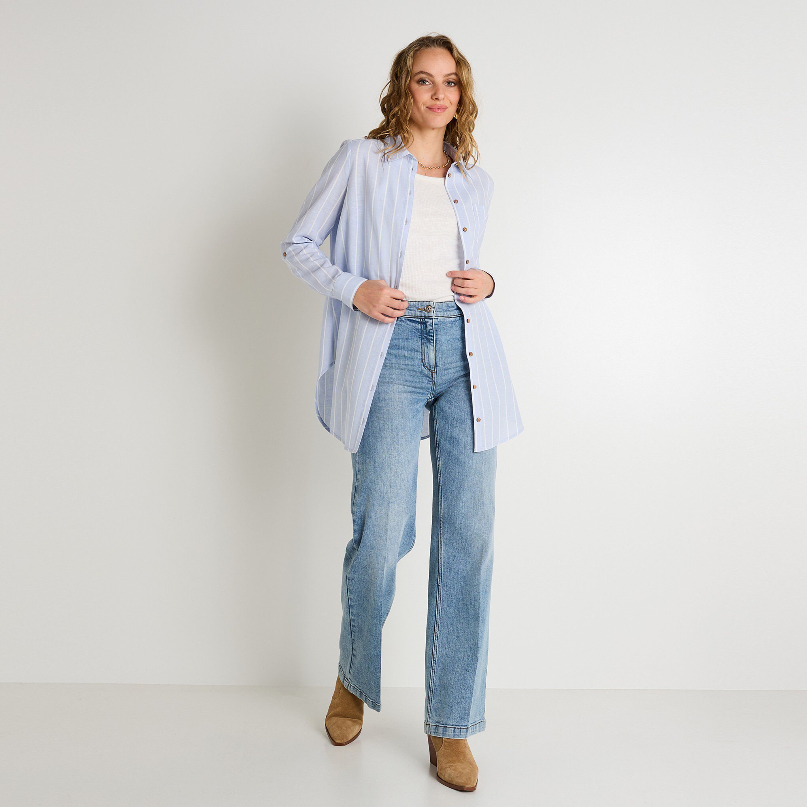 Chemise longue ray&eacute;e femme