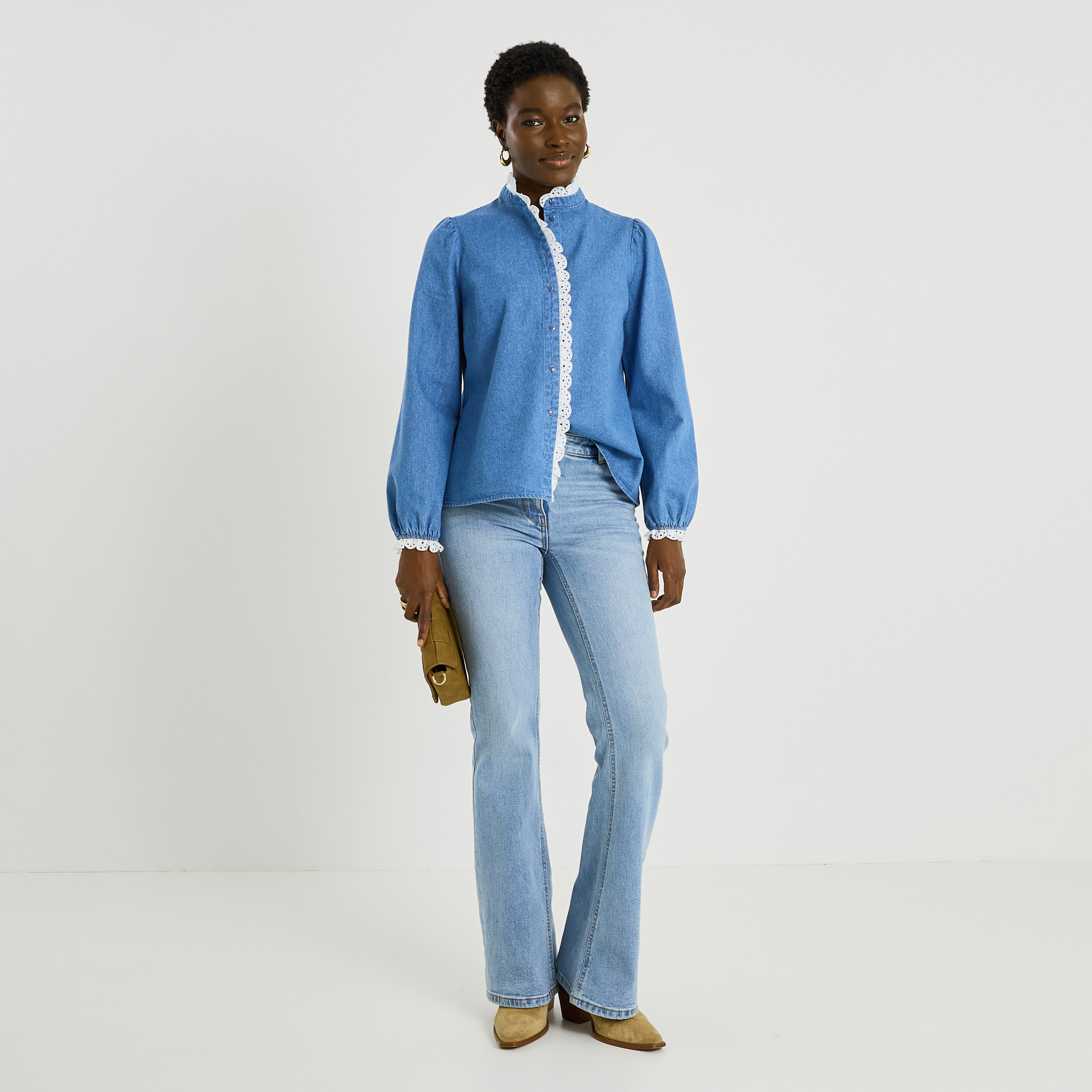 Chemise en denim et volants femme