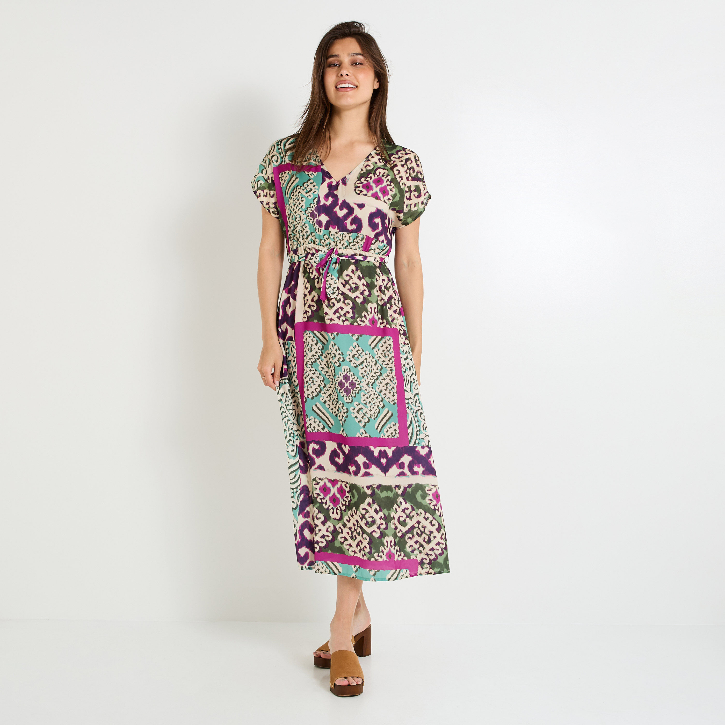 Robe longue imprim&eacute;e femme