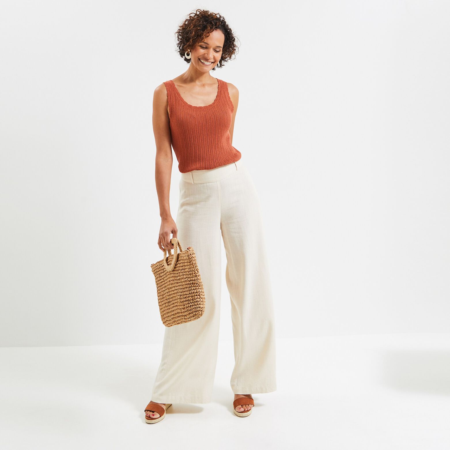 Pantalon lin mélangé femme
