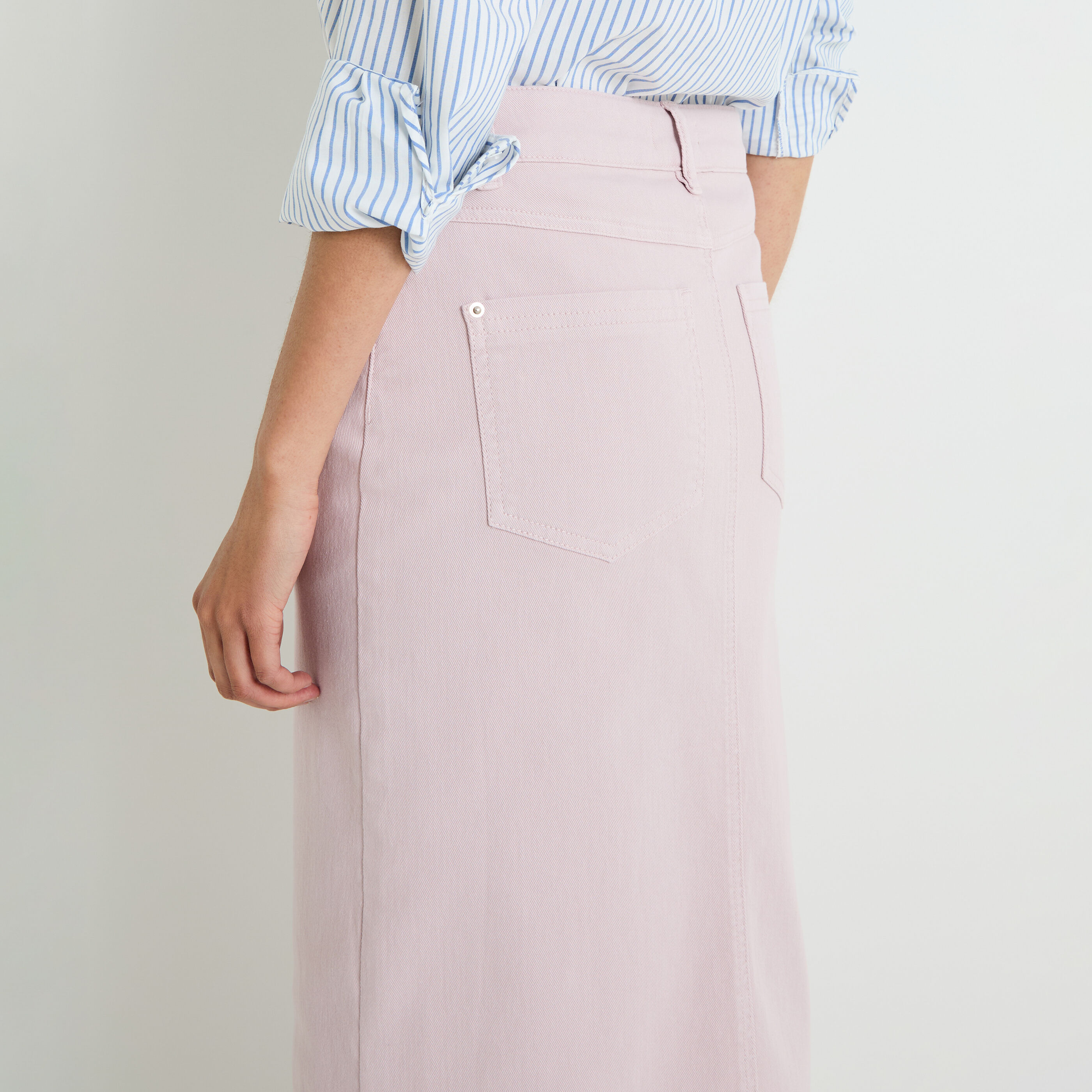 Jupe jean mi longue femme ROSE PALE Graindemalice