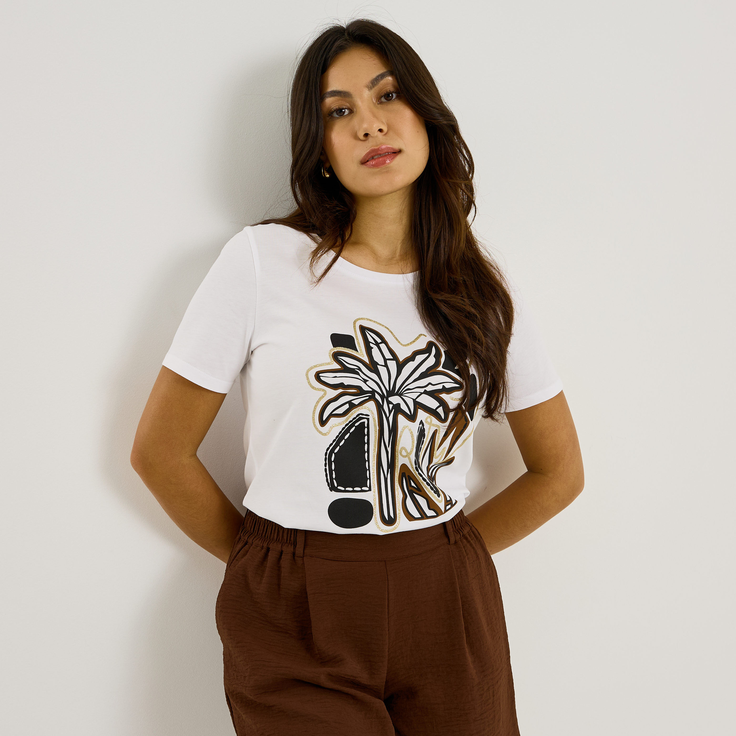 T-shirt col rond imprim&eacute; femme