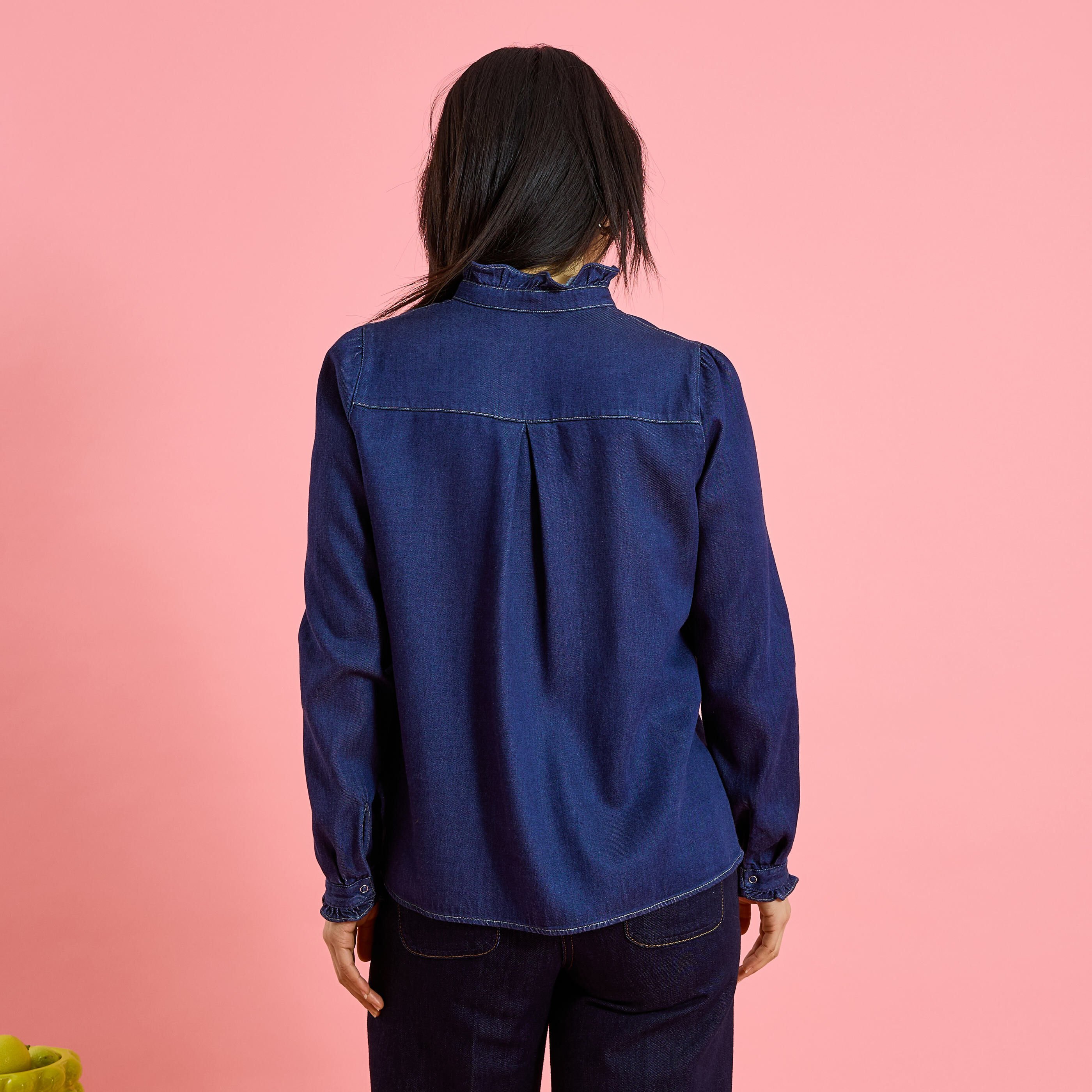 Chemise en denim &agrave; volants femme