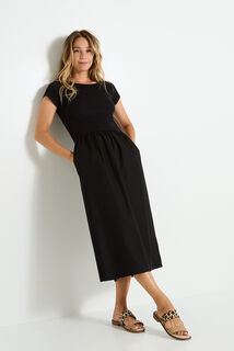 Robe évasée bi-matière à poches 