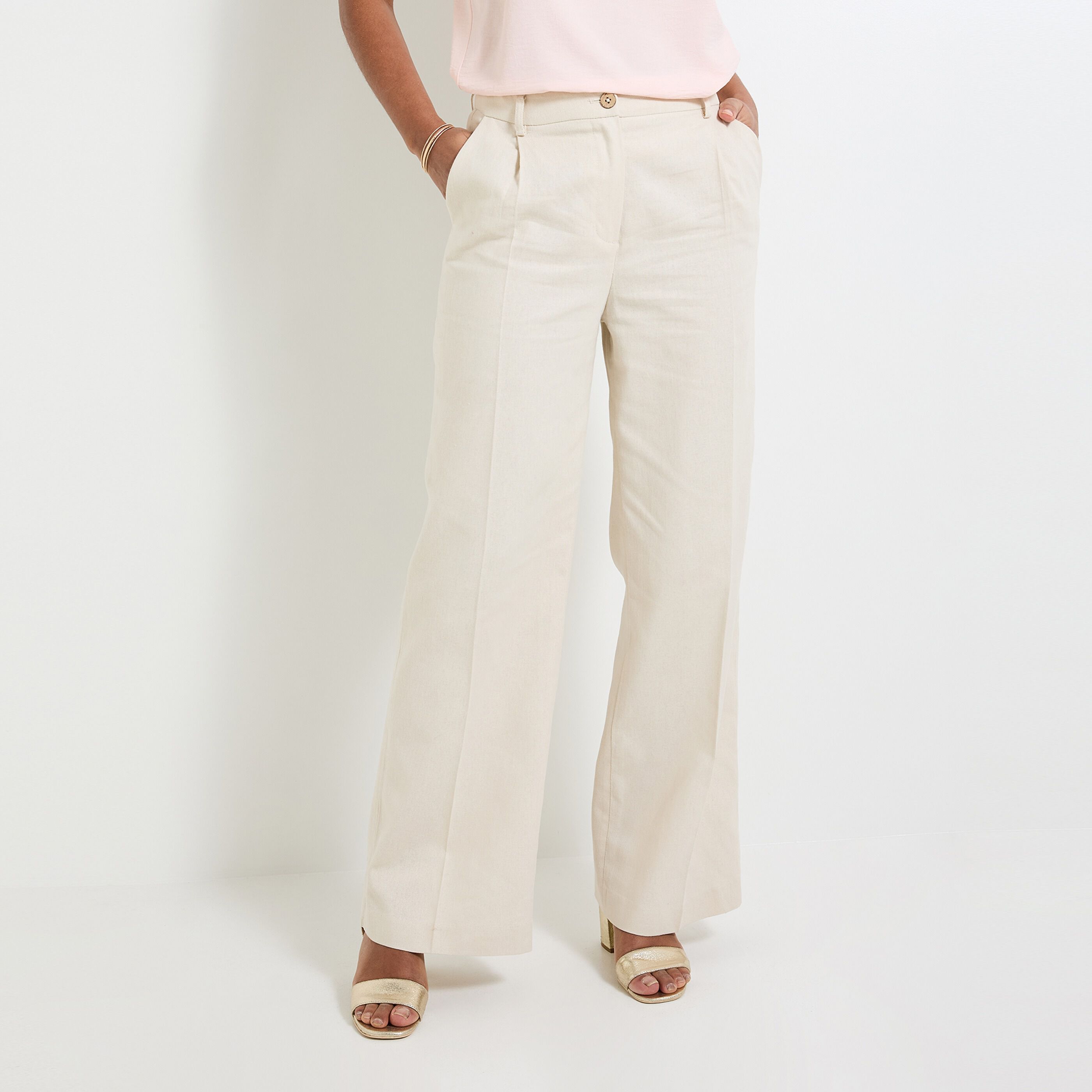 Pantalon large &agrave; plis femme