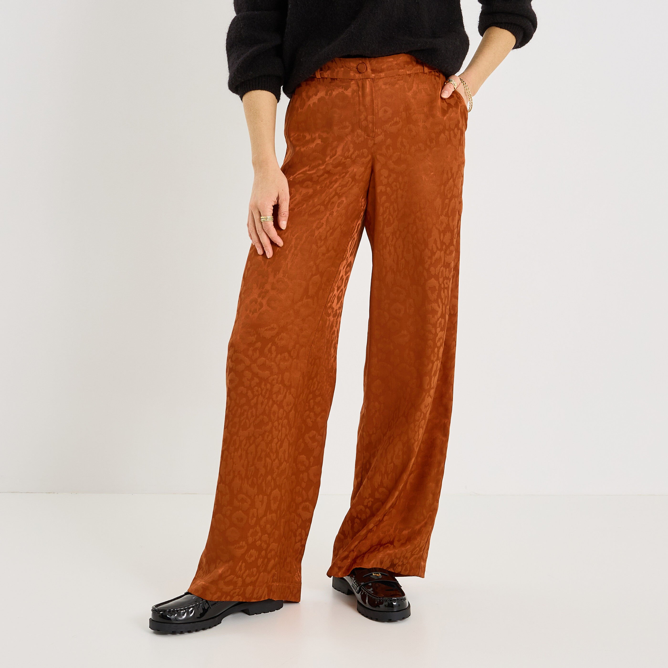 Pantalon large imprim&eacute; femme
