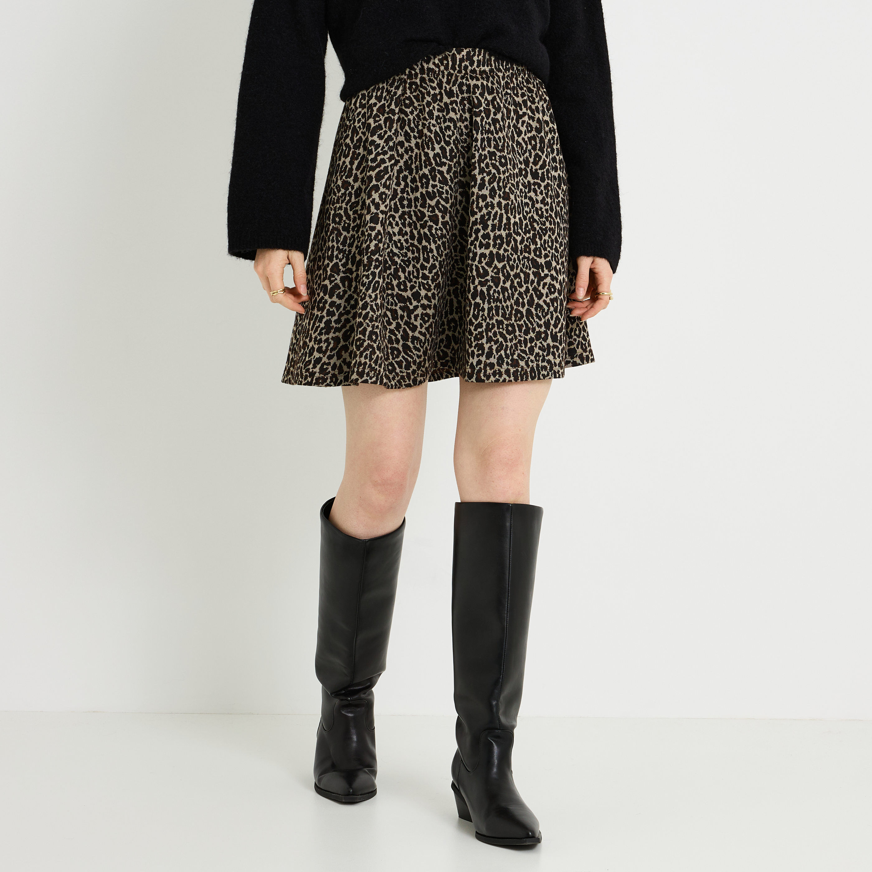Jupe patineuse imprim&eacute; l&eacute;opard 