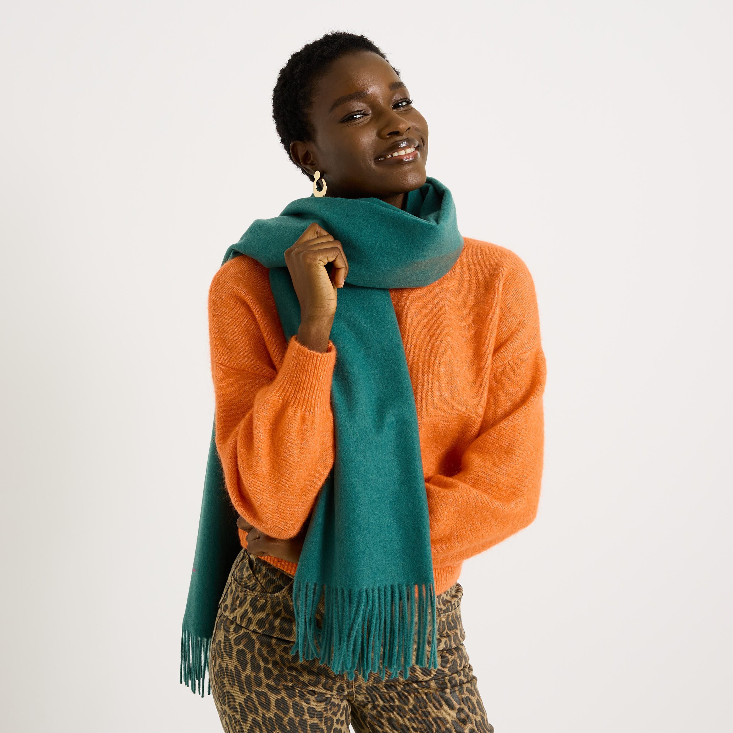 &Eacute;charpe unie &agrave; franges femme