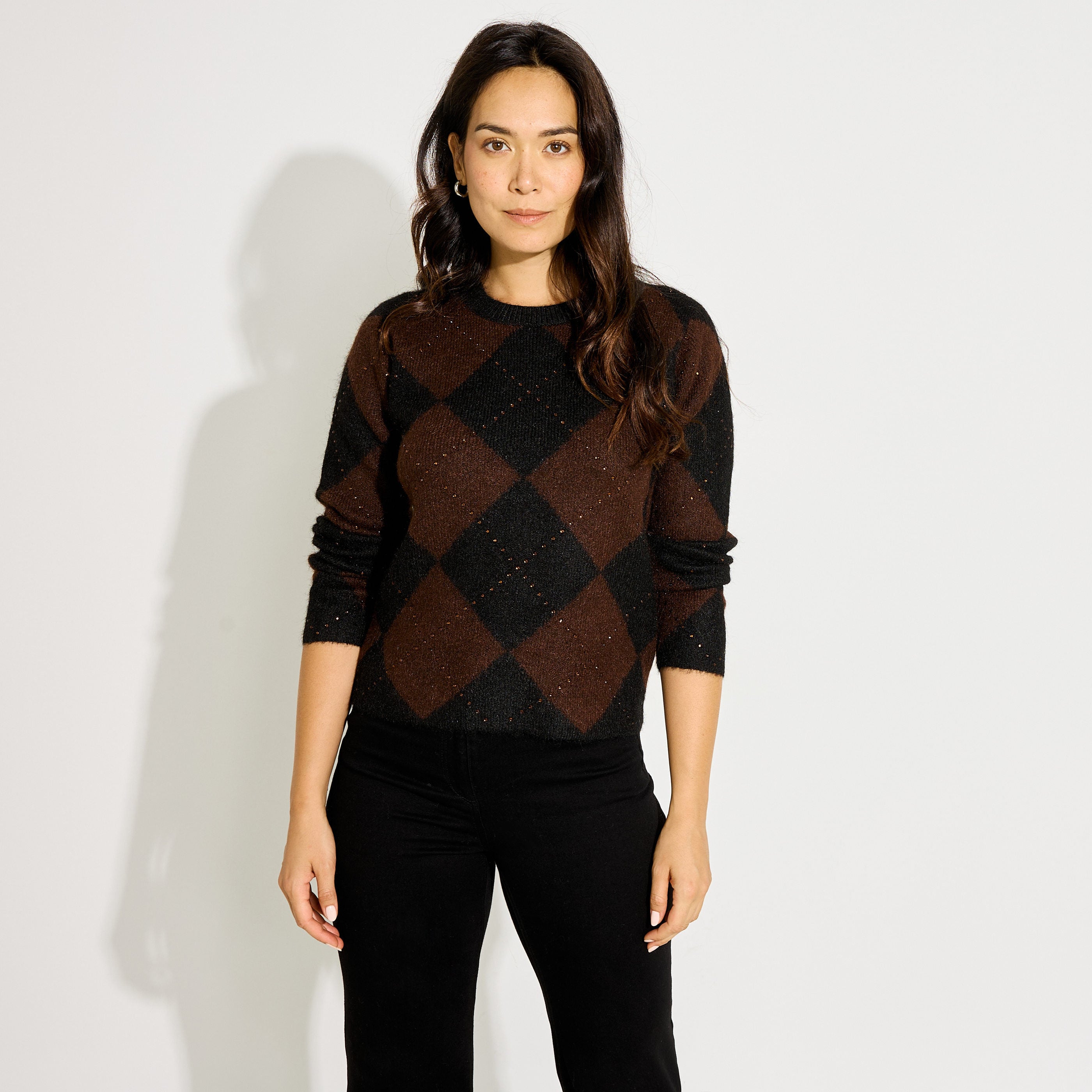 Pull motif jacquard strass femme
